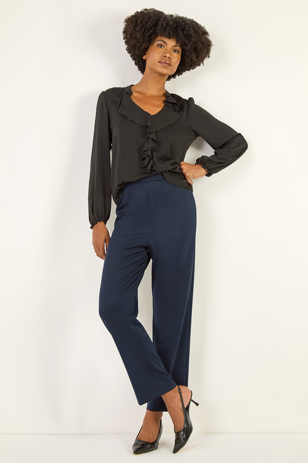 Navy Straight Leg Ponte Stretch Trouser, Image 1 of 5