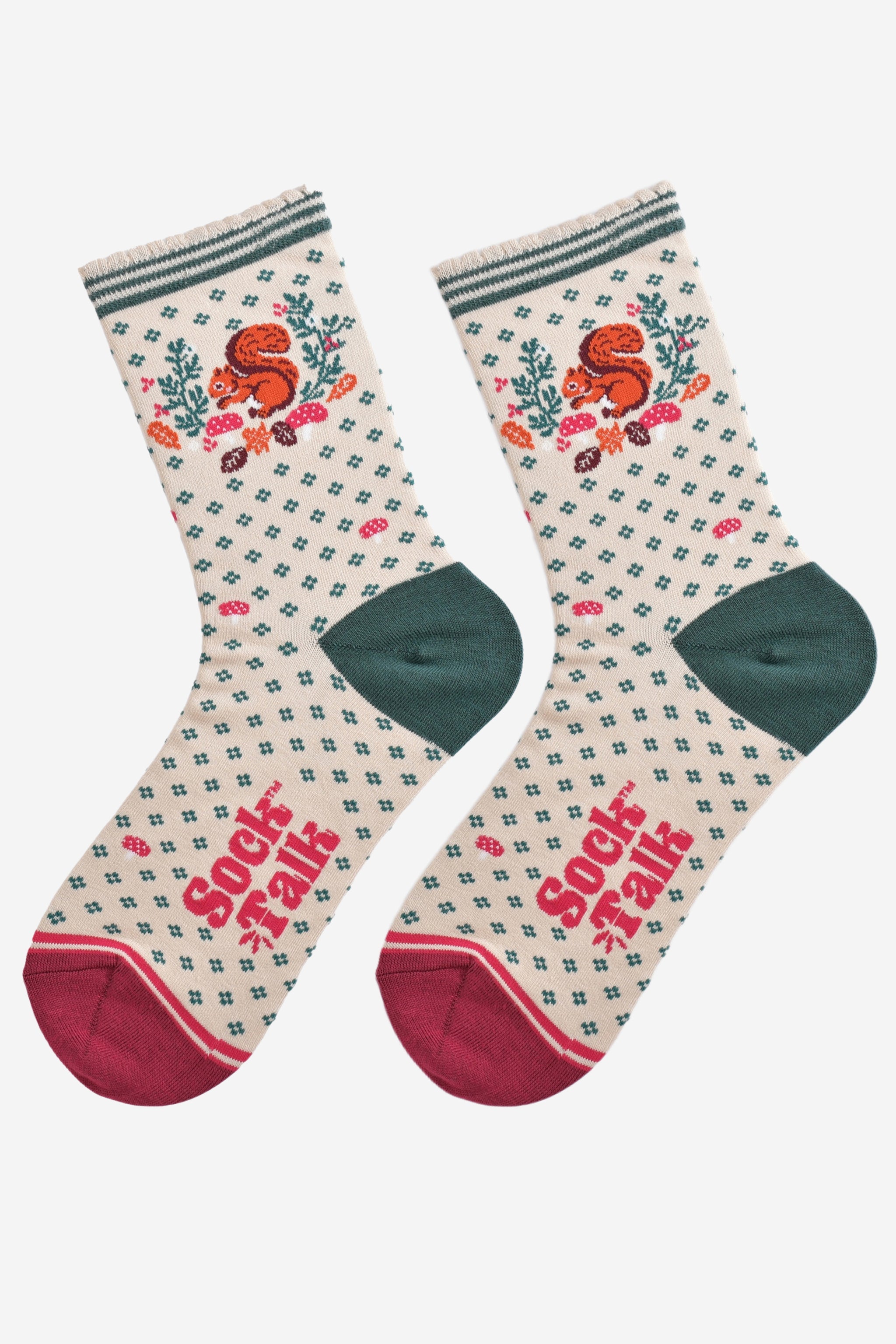 Green Squirrel Floral Wreath Bamboo Socks, Image 2 of 5