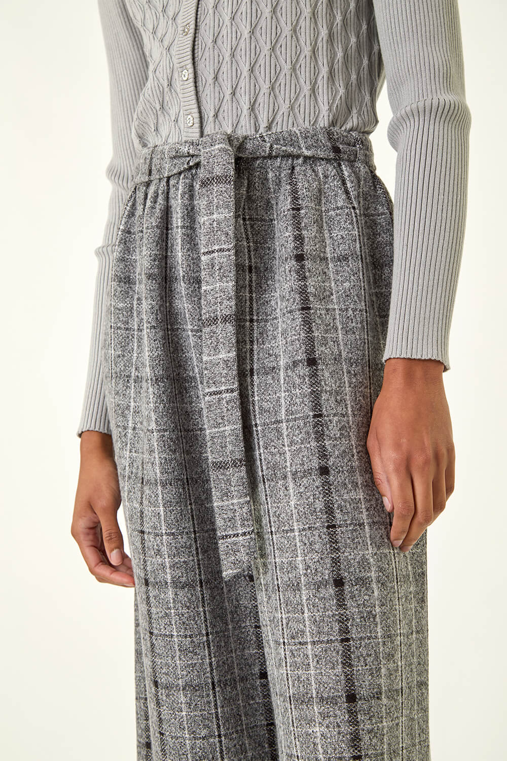 Grey Belted Check Culotte Trousers, Image 6 of 5