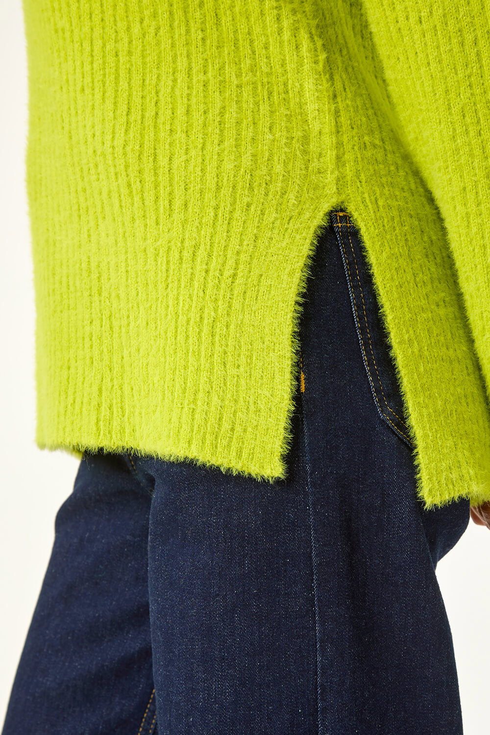 Lime V-Neck Fluffy Knit Jumper, Image 6 of 5