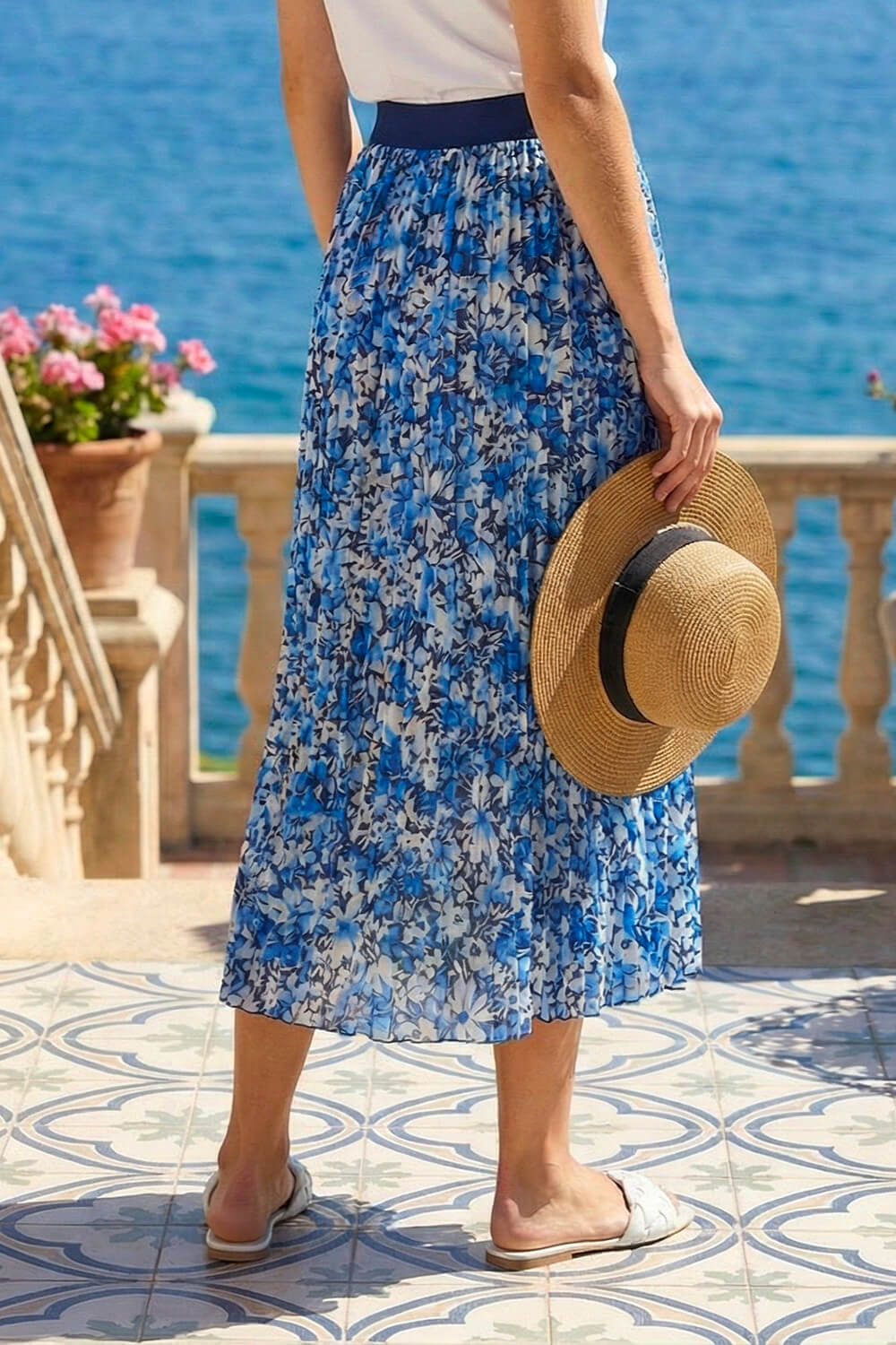 Blue Floral Pleated Skirt, Image 4 of 4