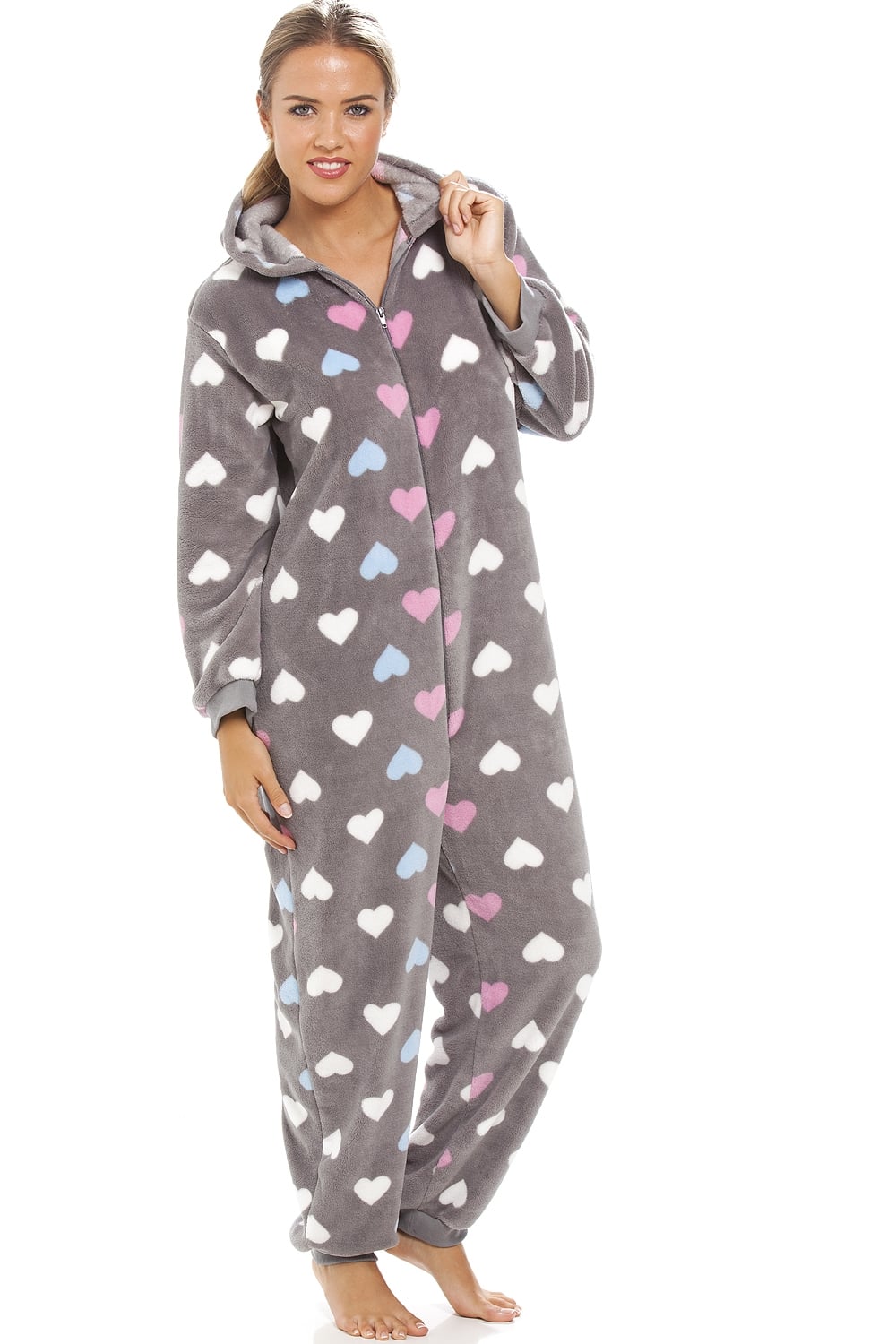 Grey Multicoloured Heart Print Supersoft Grey Onesie, Image 5 of 5