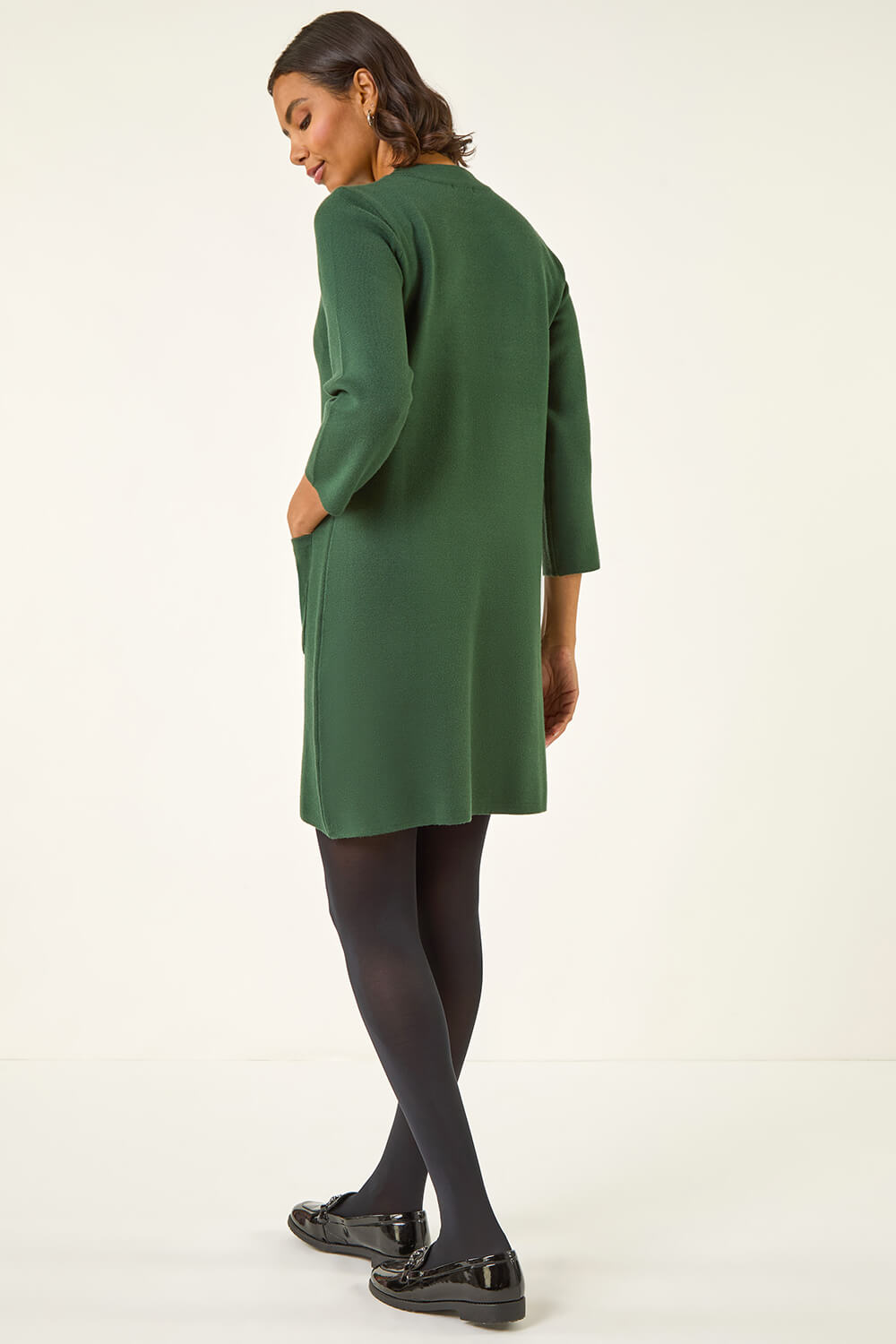 Dark Green Patch Pocket Knit Dress, Image 5 of 6