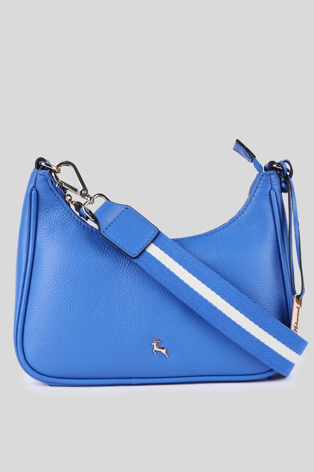 Blue 'Bella Toscana' Real Leather Crossbody Bag with Webbing Strap, Image 1 of 4
