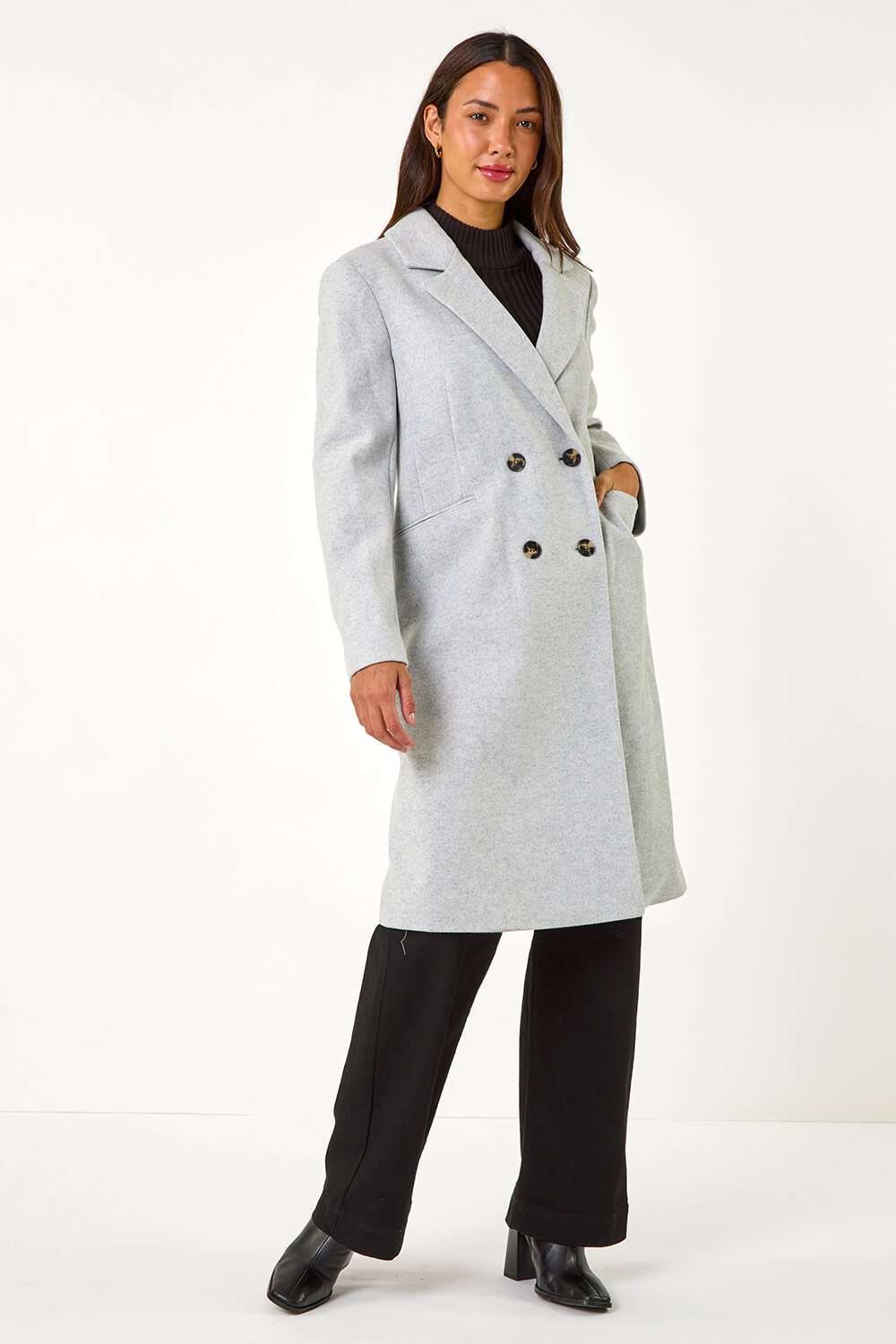 Grey Double-Breasted Wool Coat