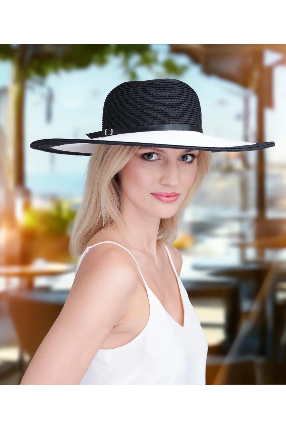 Black Kacie - Wide Brim Straw Hat - Black, Image 2 of 3