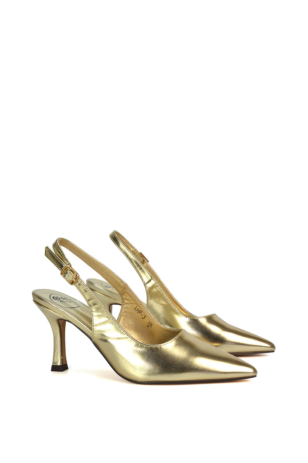 Gold XY LONDON Gold 'Valerie' Stiletto High Heel Closed Toe Slingback Court Shoes, Image 3 of 5