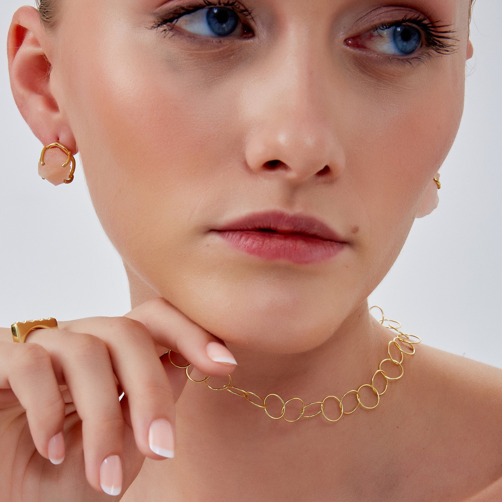 Gold Circle Hoops Sterling Silver Chain Necklace, Image 4 of 6