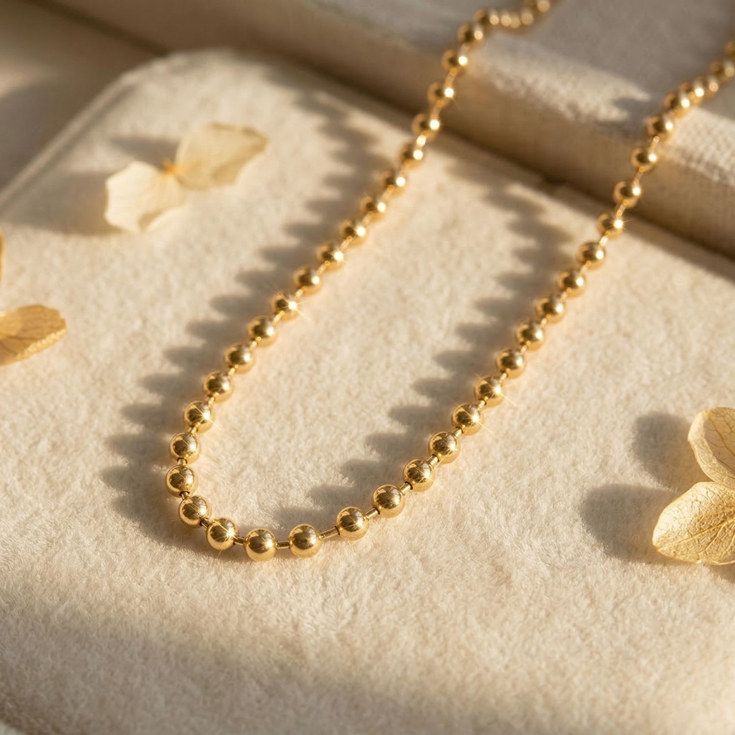 Metallic 18Ct Gold Plated Ball Chain Choker Necklace