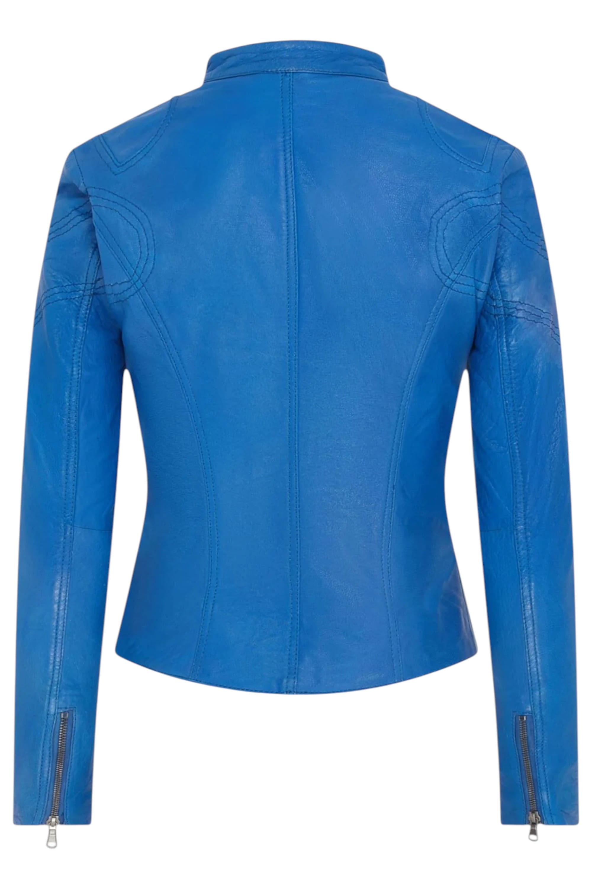 Blue Slim-Fit Leather Biker Jacket-Maldon, Image 3 of 5