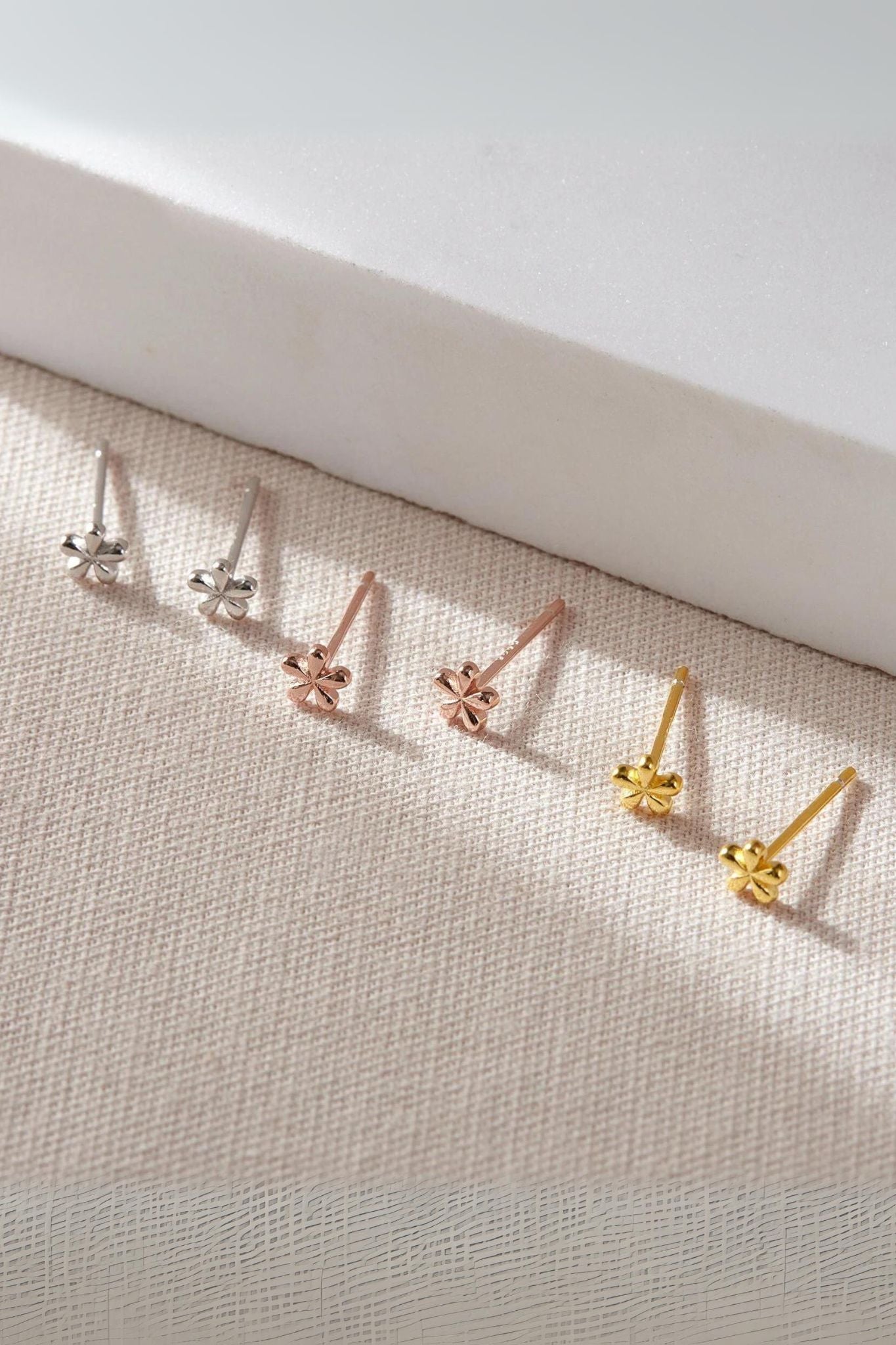 Rose Gold Mia Gioielli Rose Gold Sterling Silver Dainty Flower Studs, Image 1 of 3