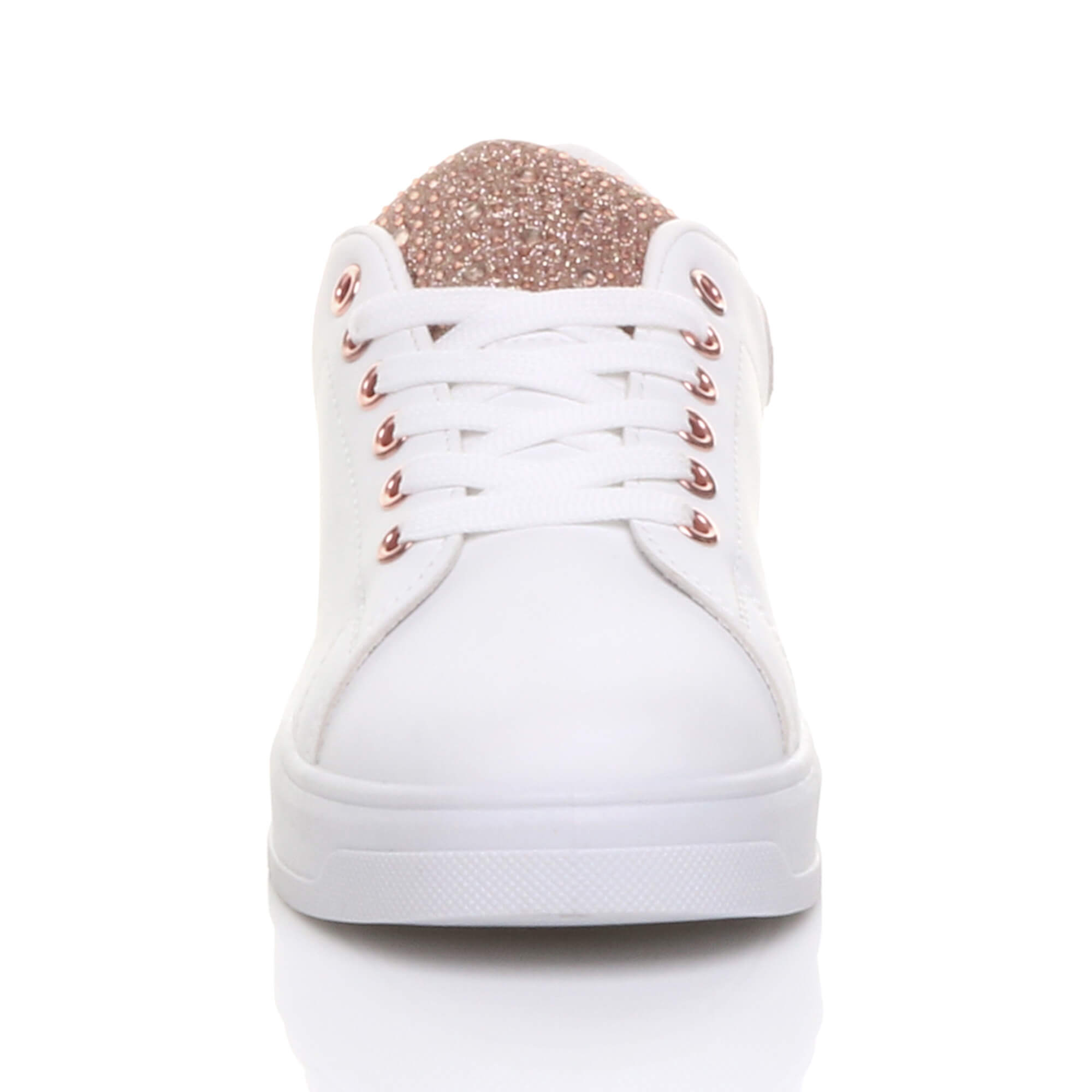 Rose Gold AJVANI Rose Gold Flat Chunky Diamante Sparkly Trainers, Image 6 of 6