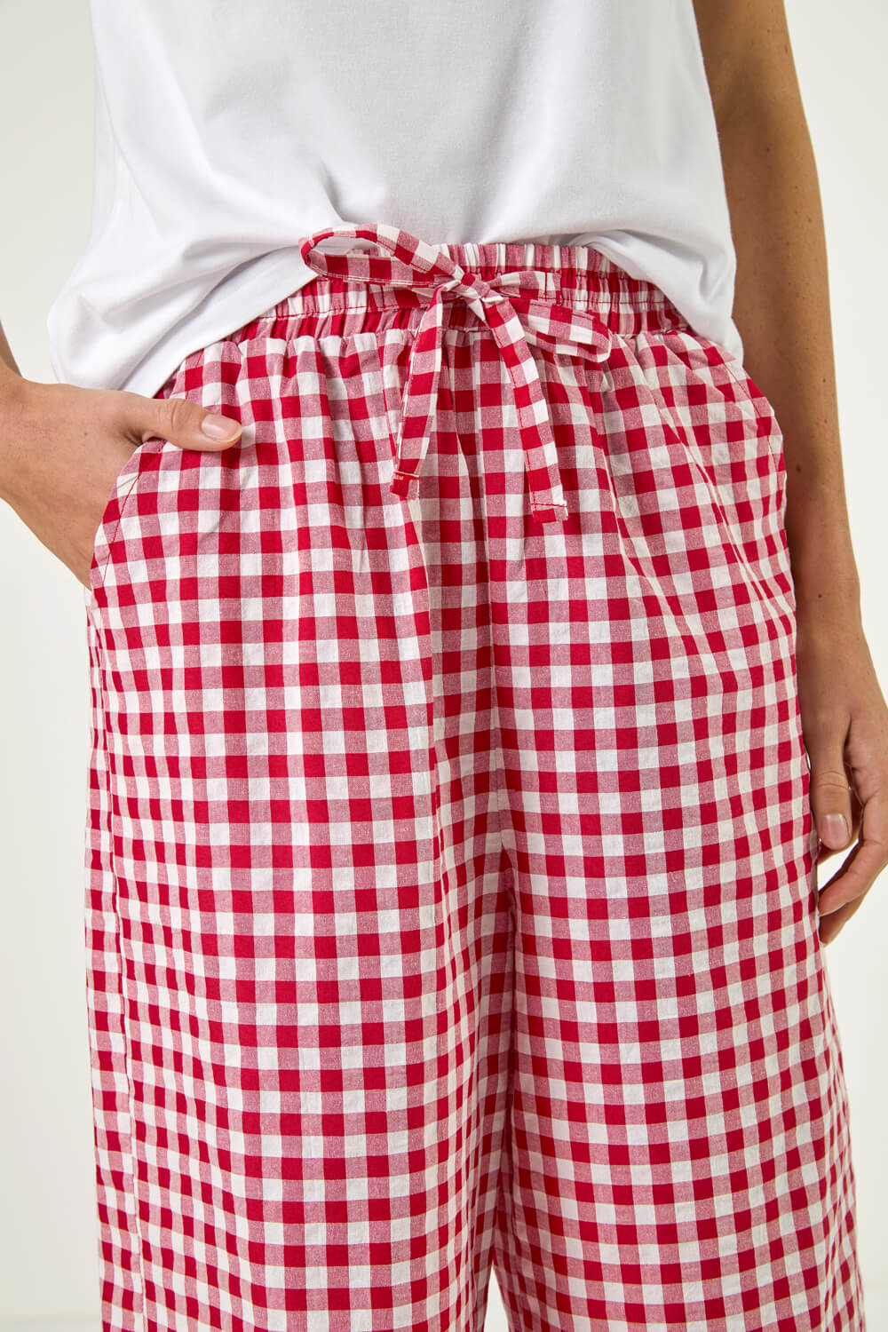 Red Gingham Tie Waist Cropped Trouser , Image 7 of 6