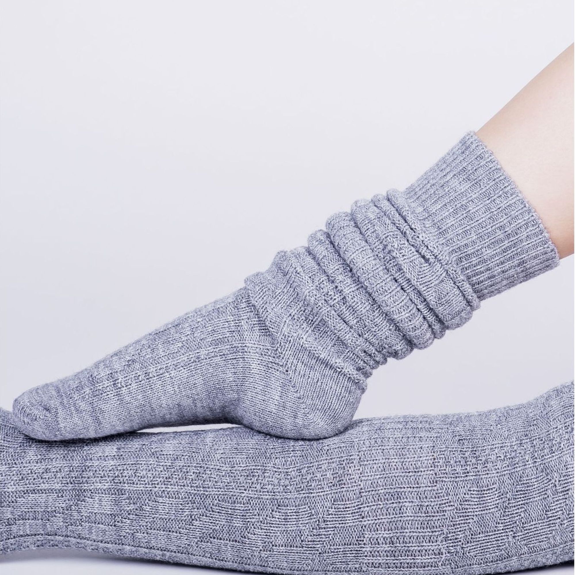 Beige 1 Pack Over The Knee Wool Socks, Image 4 of 5
