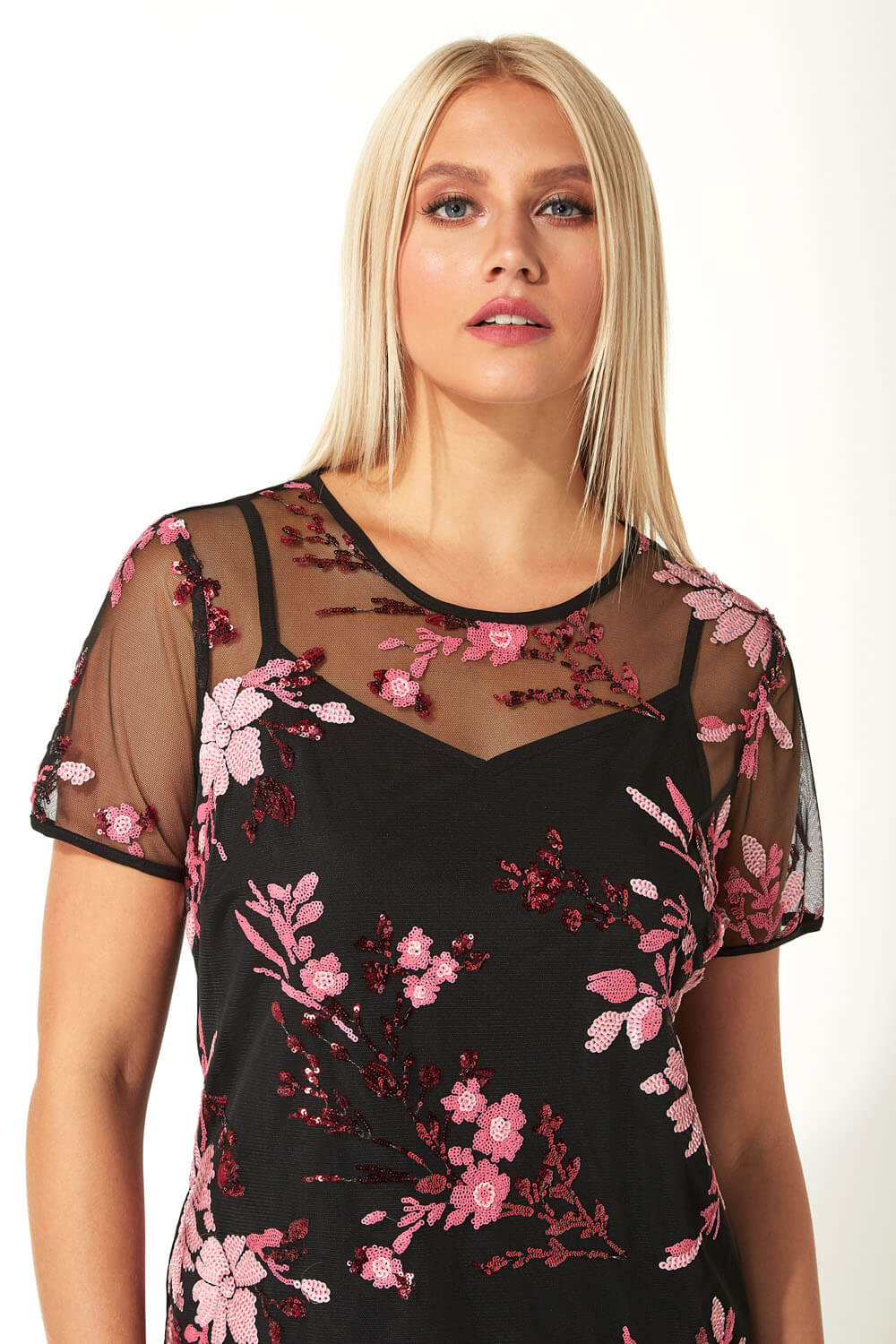 Pink Floral Mesh Embroidered Top, Image 6 of 6
