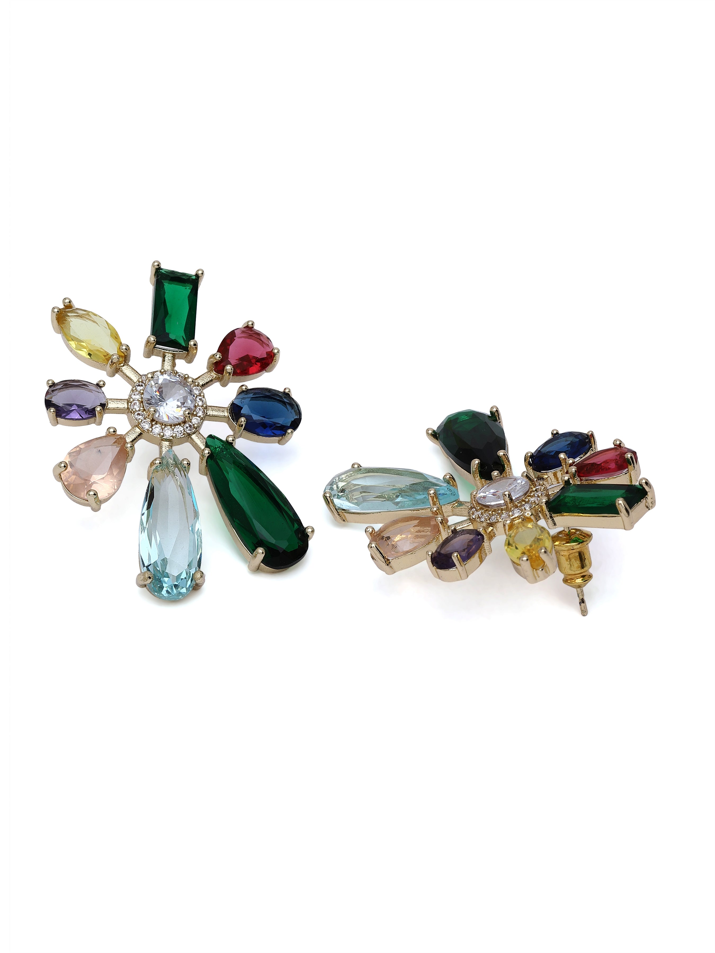 Multi Sunburst Multistone Stud Earrings, Image 2 of 3