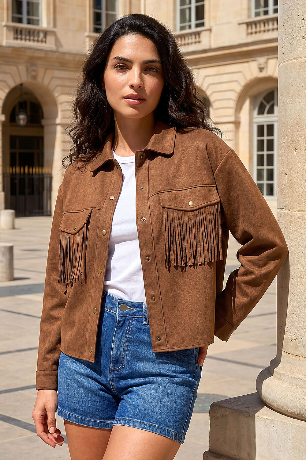 Chocolate Faux Suede Tassel Jacket, Image 3 of 4