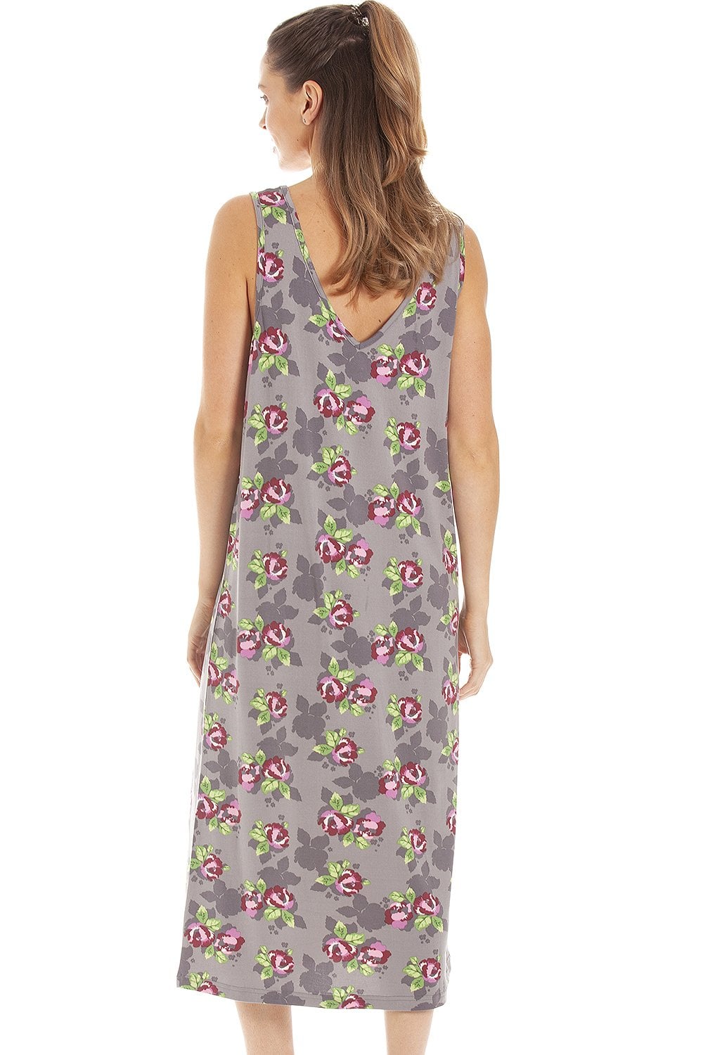 Grey Camille Lingerie Grey Floral Print Spandex Knee Length Chemise, Image 4 of 5