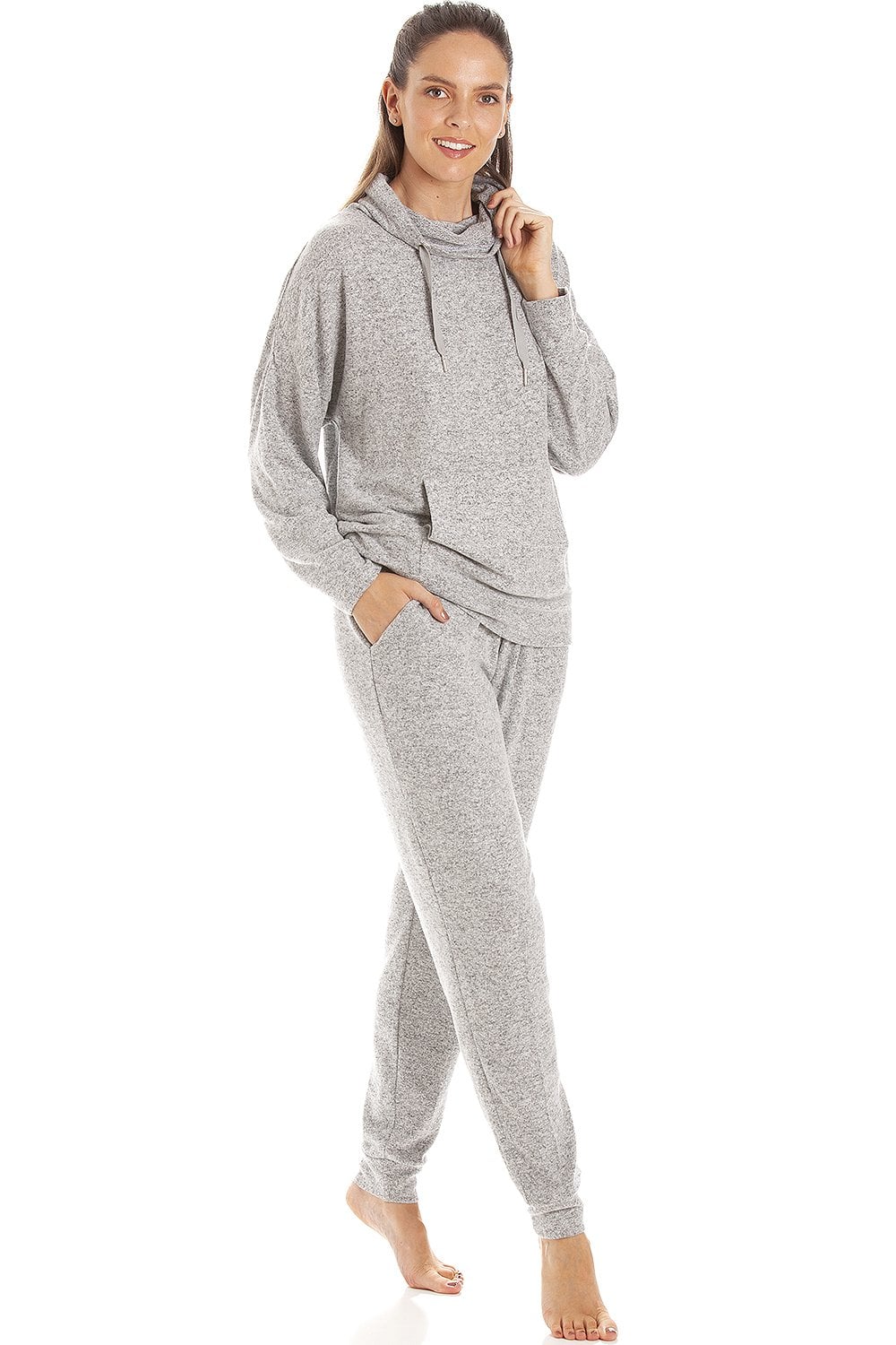 Light Grey Comfy Fit Marl Hacci Pyjama set, Image 1 of 5