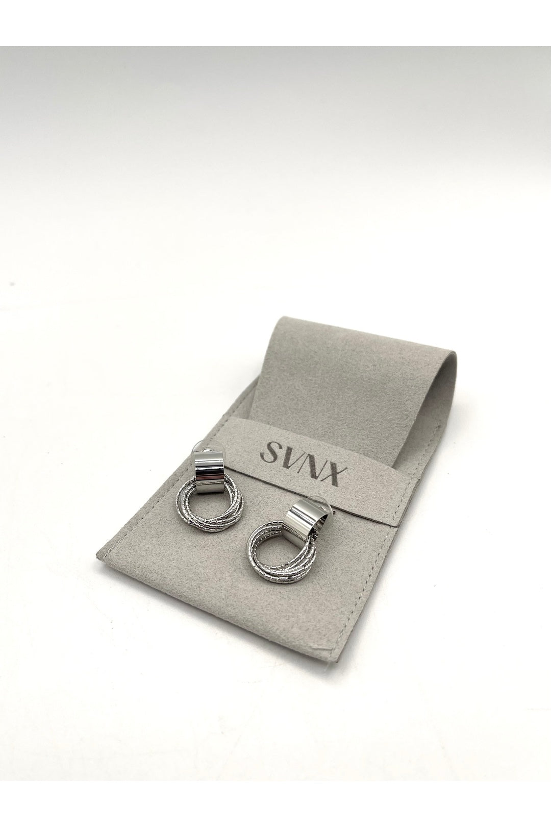 Silver Multi-Layer Circle Stud Earrings, Image 1 of 4