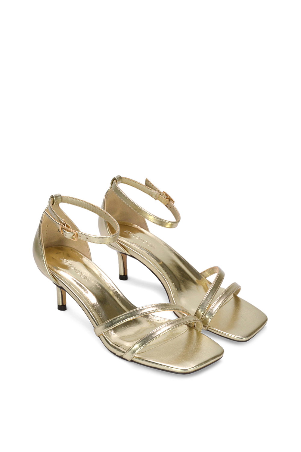 Gold XY LONDON Gold 'Lea' Open Toe Strappy Low Kitten Heel Sandal Shoes, Image 6 of 6