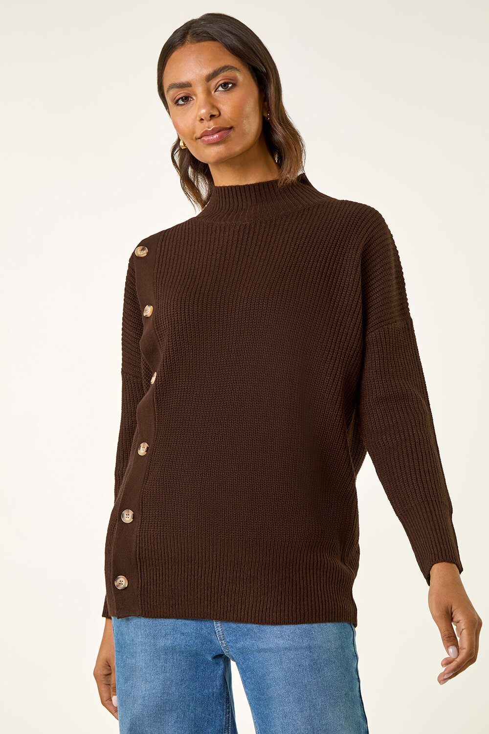 Chocolate Side Buttoned Knit Jumper, Image 5 of 5