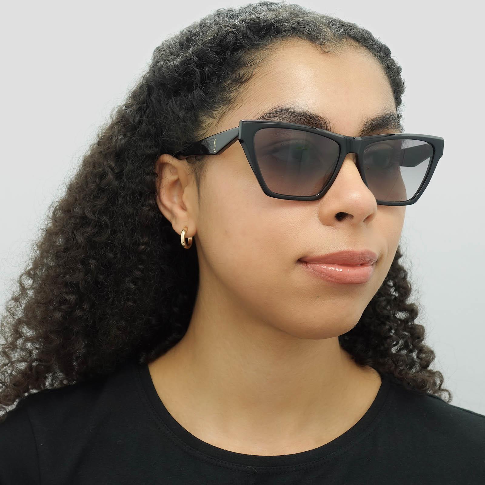 Black Saint Laurent Black Cat Eye Black Grey Gradient Sunglasses, Image 5 of 6