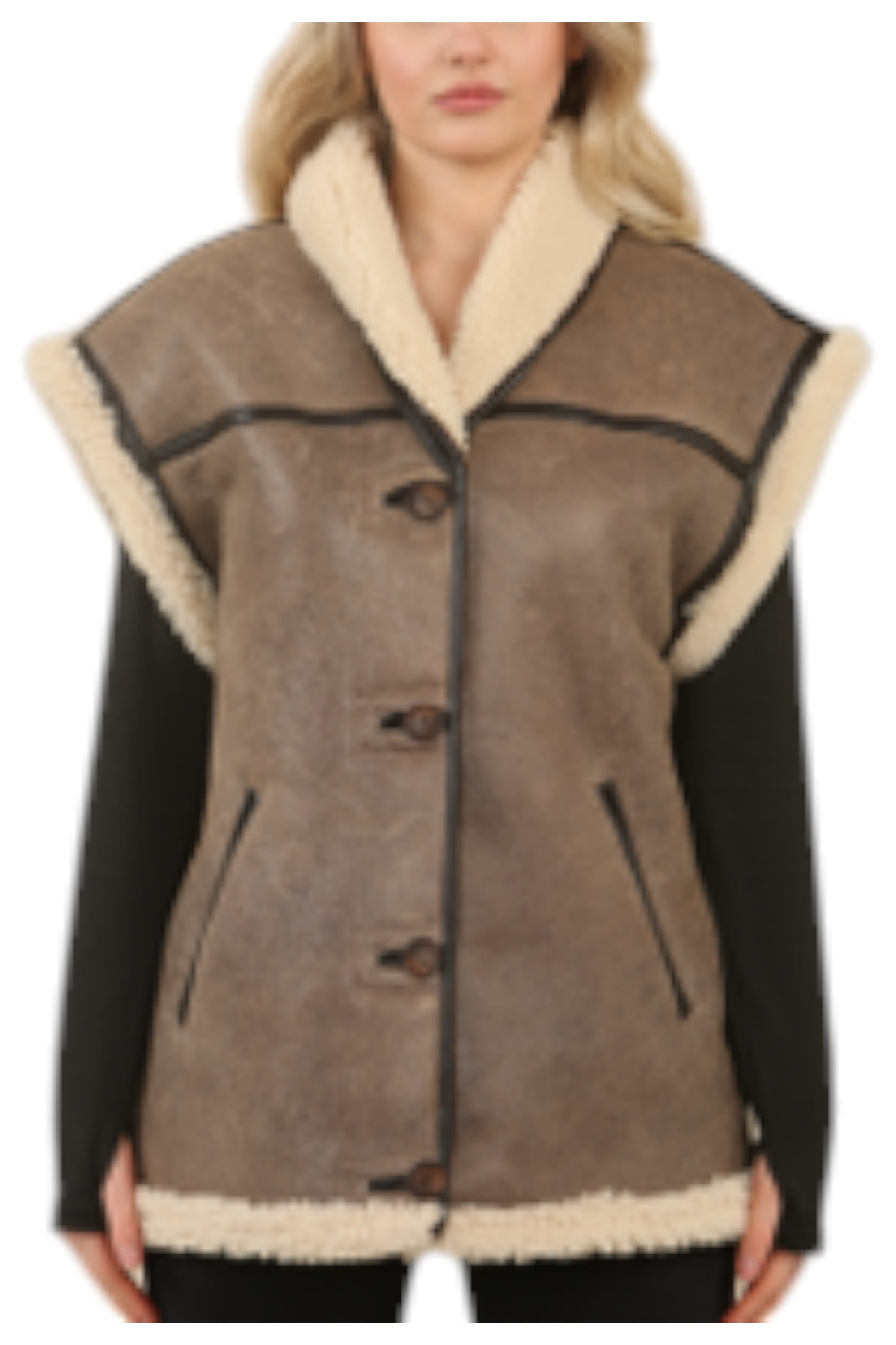 Brown Aviator Shearling Leather Gilet - Chevak, Image 6 of 7