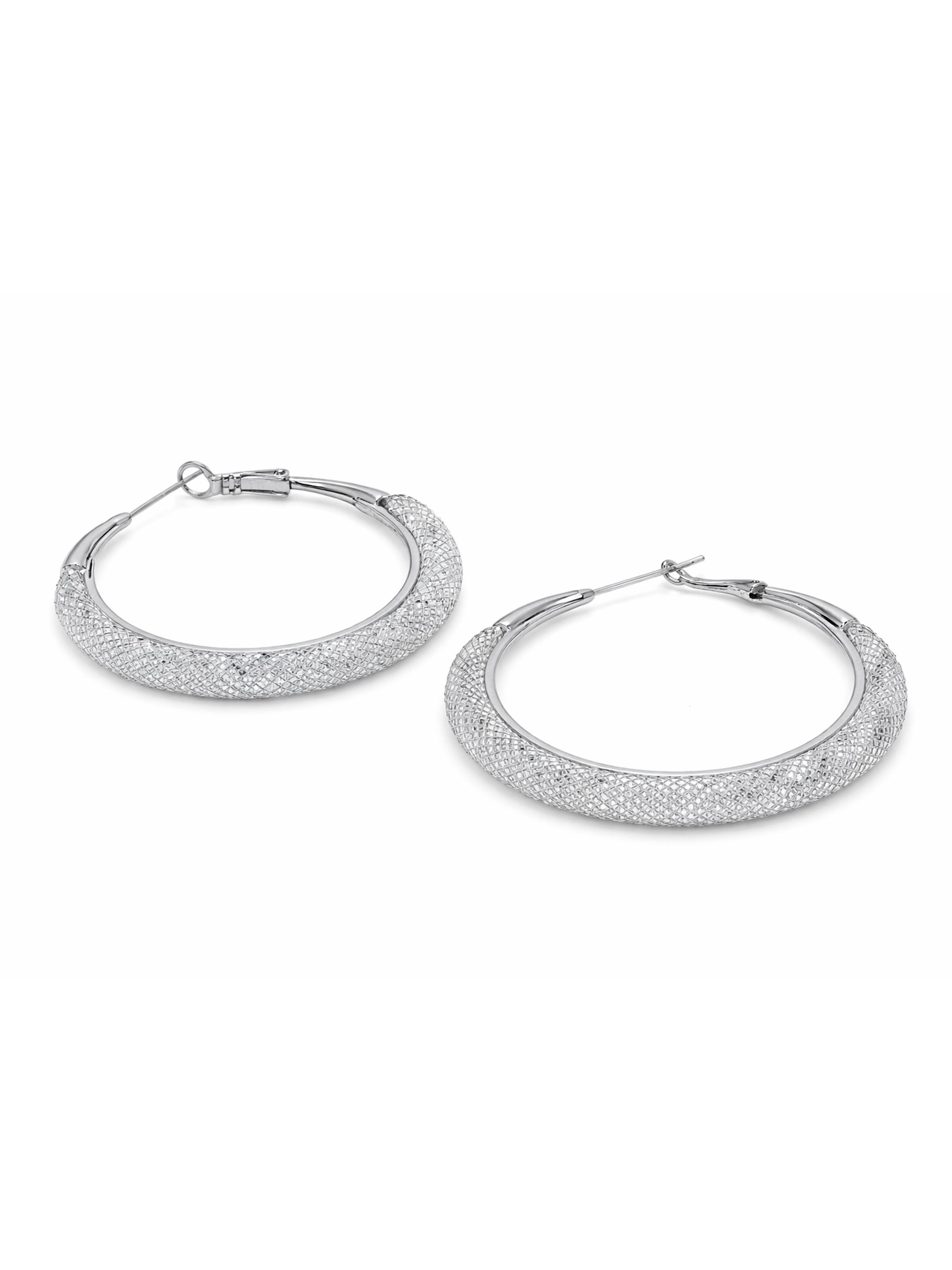 Silver Textured Wide Hoop Earrings, Image 2 of 3