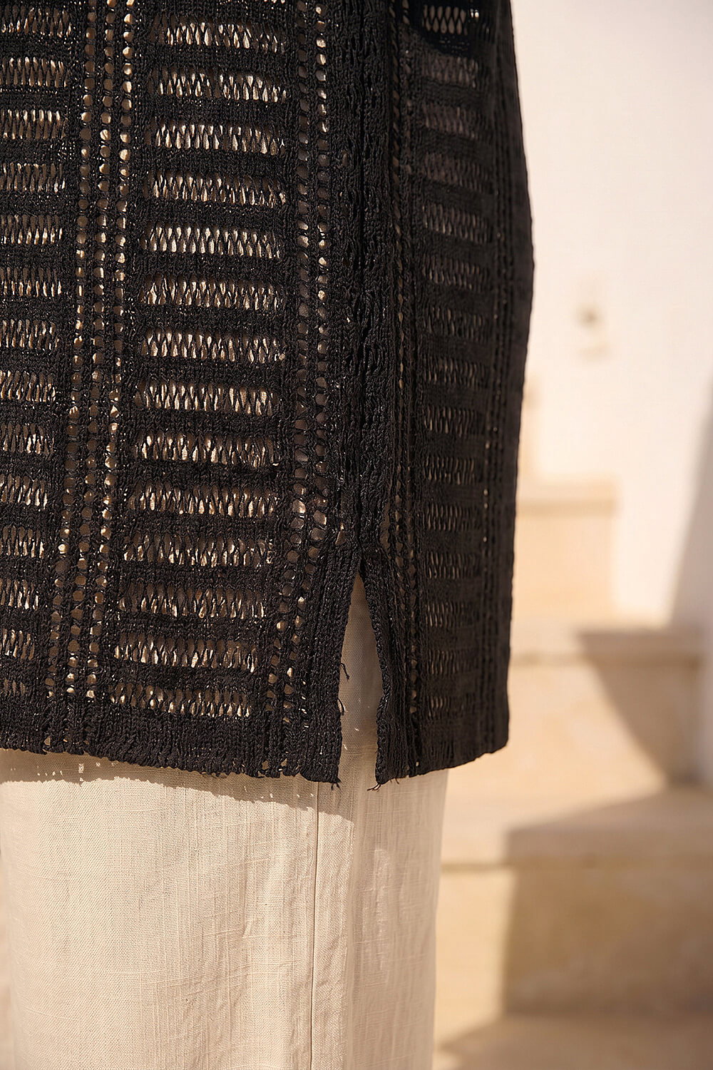 Black Curve Open Knit Cardigan, Image 5 of 4