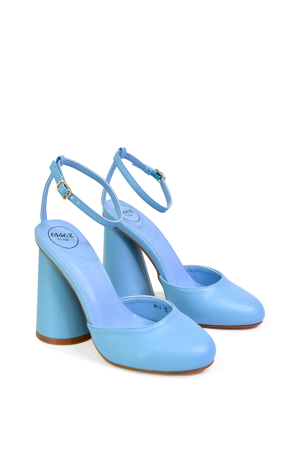 Blue XY LONDON Blue 'Ekin' Ankle Strap Statement Cylinder Block Heel, Image 3 of 5