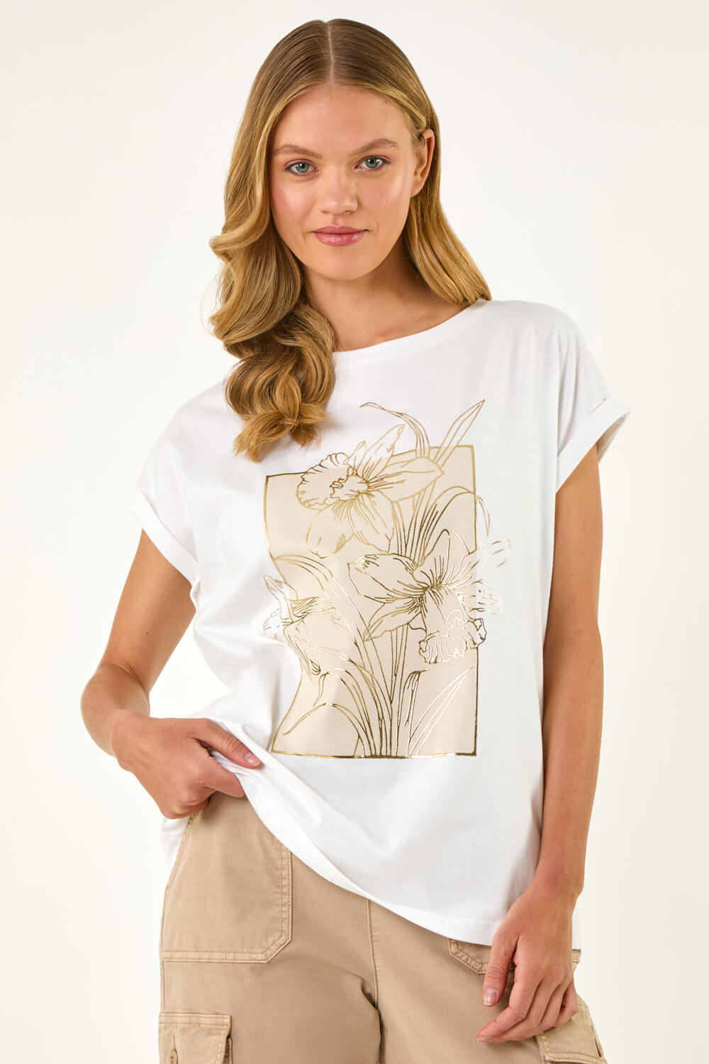 Ivory Daffodil Print Cotton Tee, Image 5 of 5