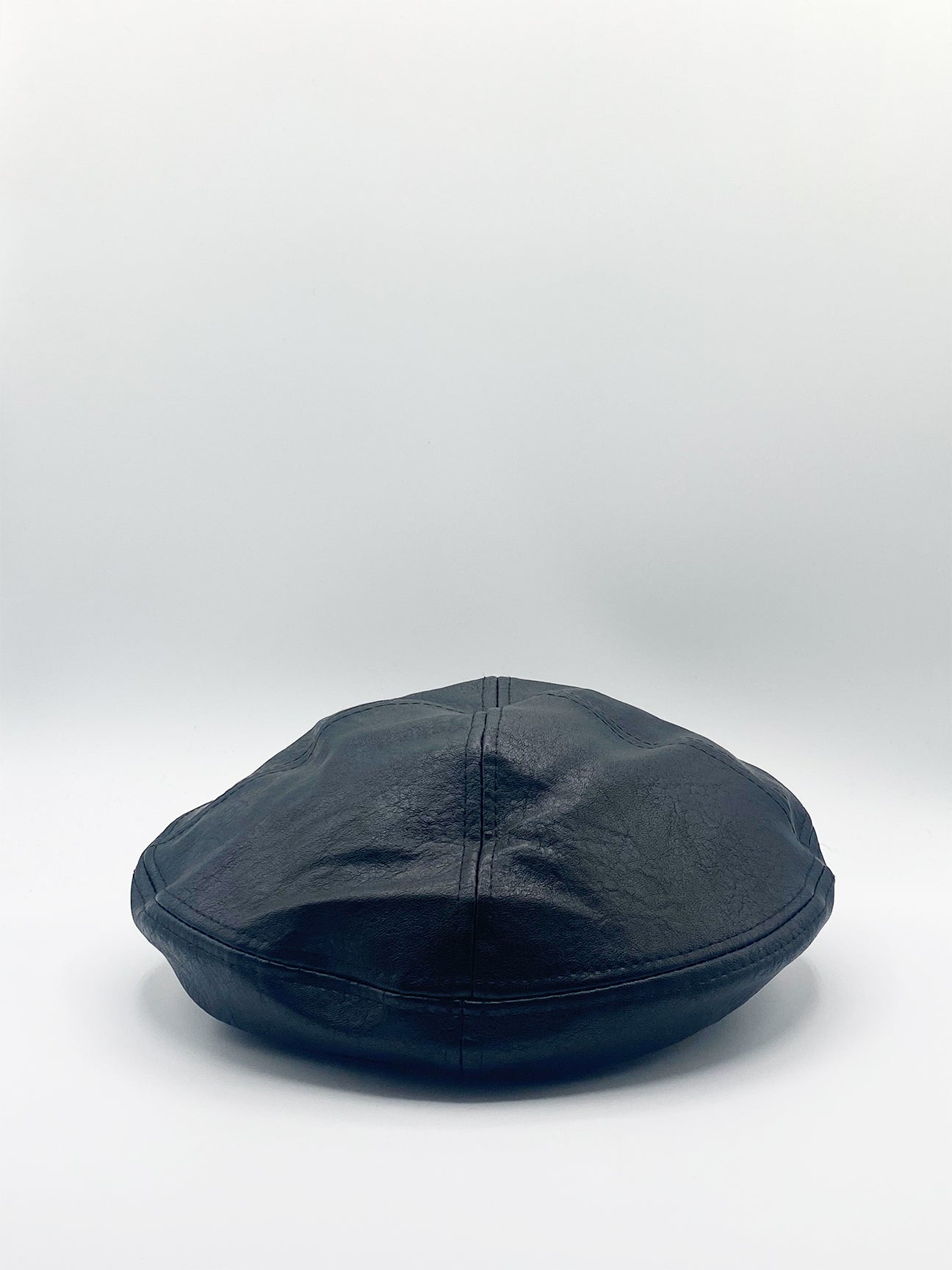 Black SVNX Black Flat Cap in Black PU, Image 2 of 3