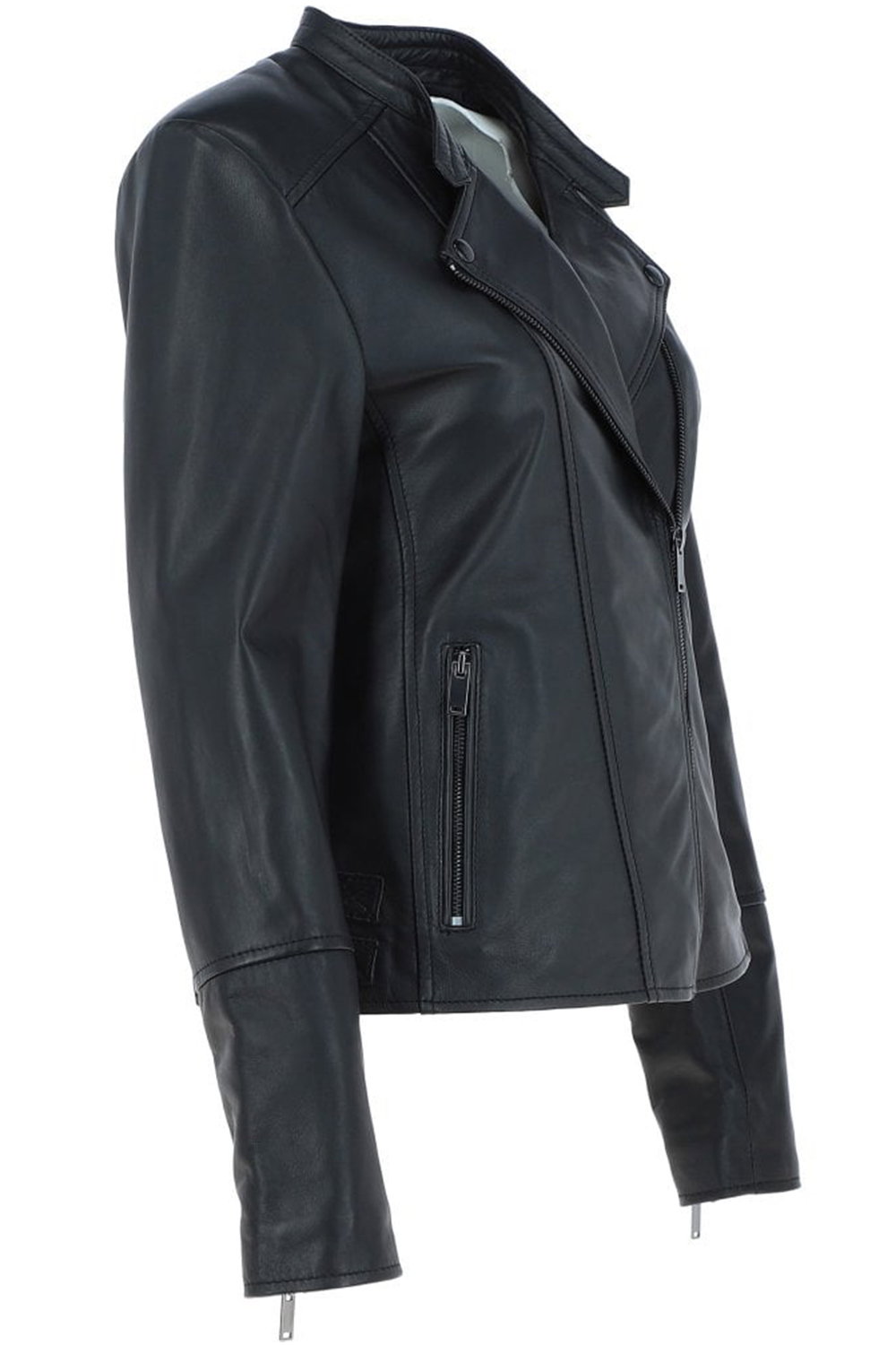 Black 'Giada' Leather Fashion Biker Jacket, Image 3 of 5