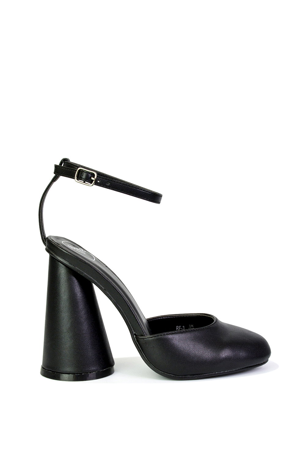 Black XY LONDON Black 'Ekin' Ankle Strap Statement Cylinder Block Heel, Image 5 of 5