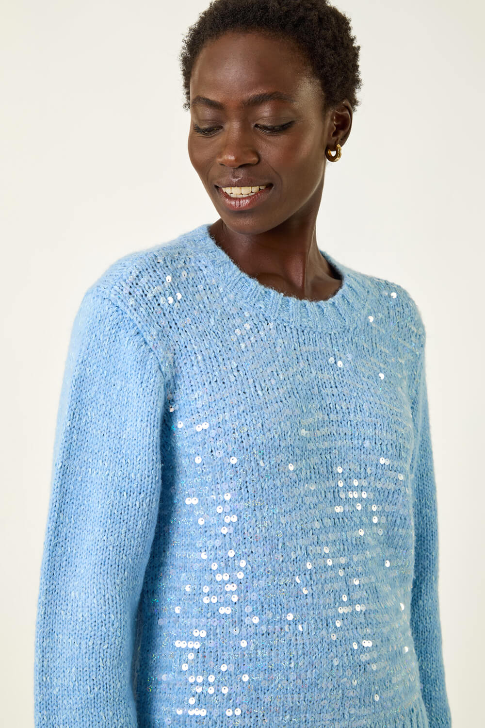 Blue Sparkly Crew Neck Knit Jumper, Image 5 of 5