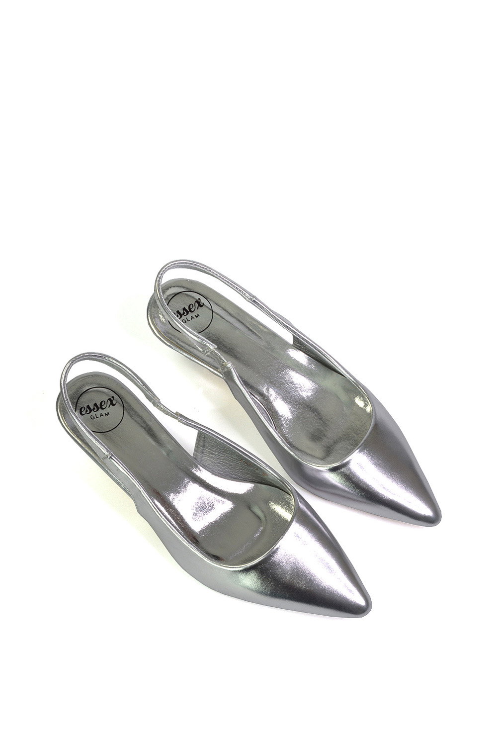 Silver XY LONDON Silver 'Avalone' Pointed Toe Sling Back Kitten Heel Sandals, Image 4 of 5