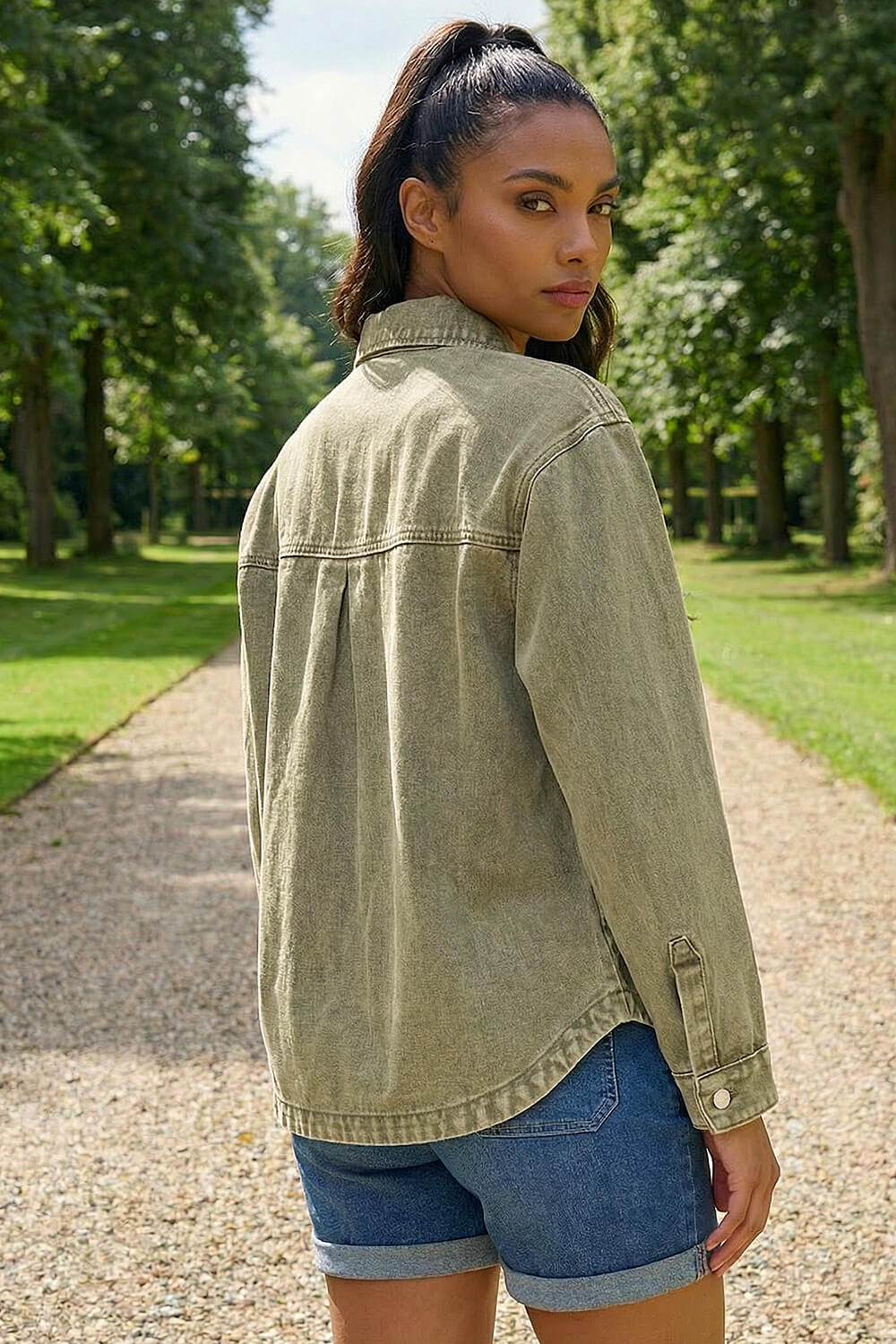Khaki Denim Button Front Pocket Jacket, Image 4 of 4