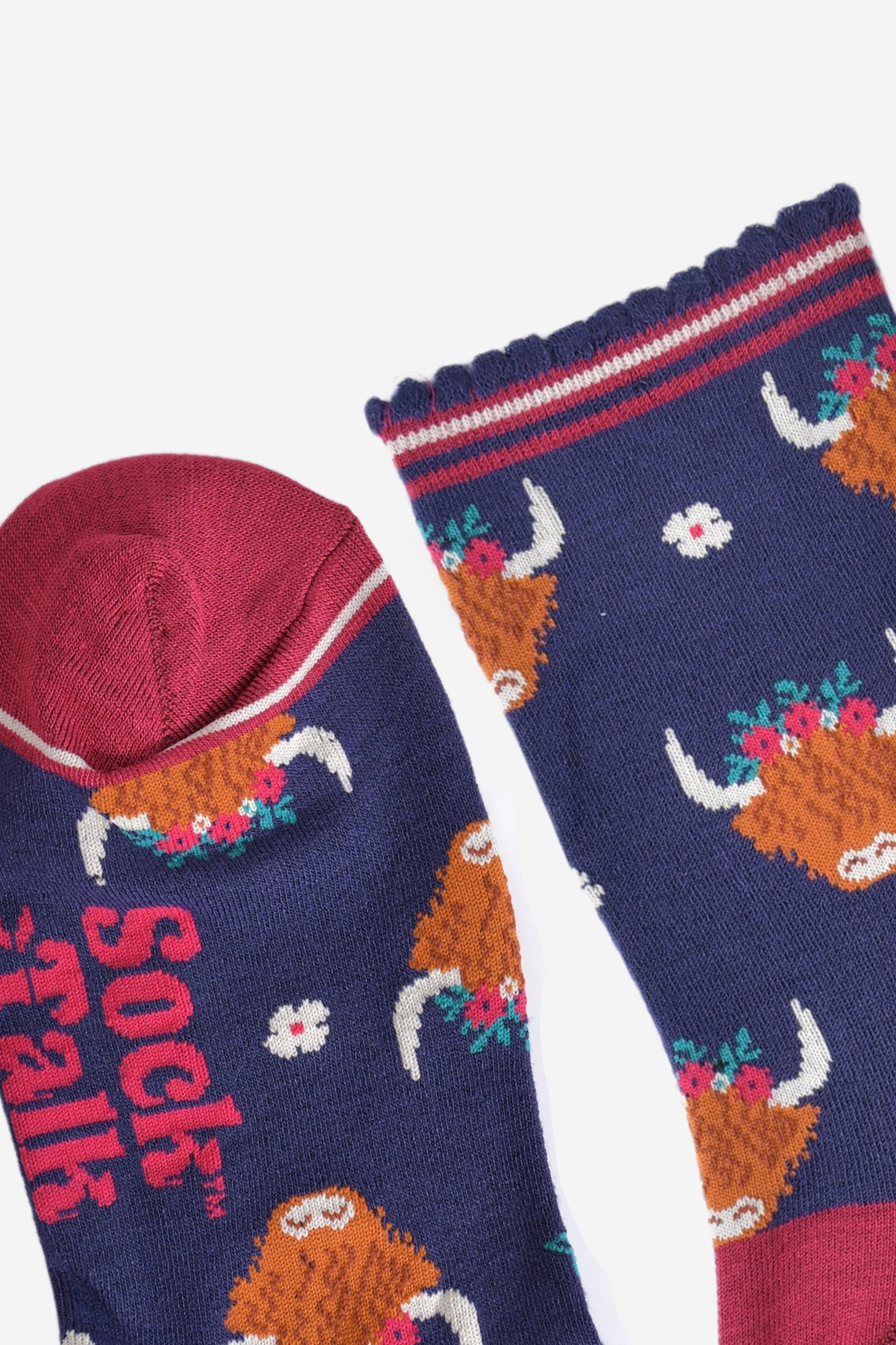 Blue Winter Highland Cow Bamboo Socks, Image 3 of 5