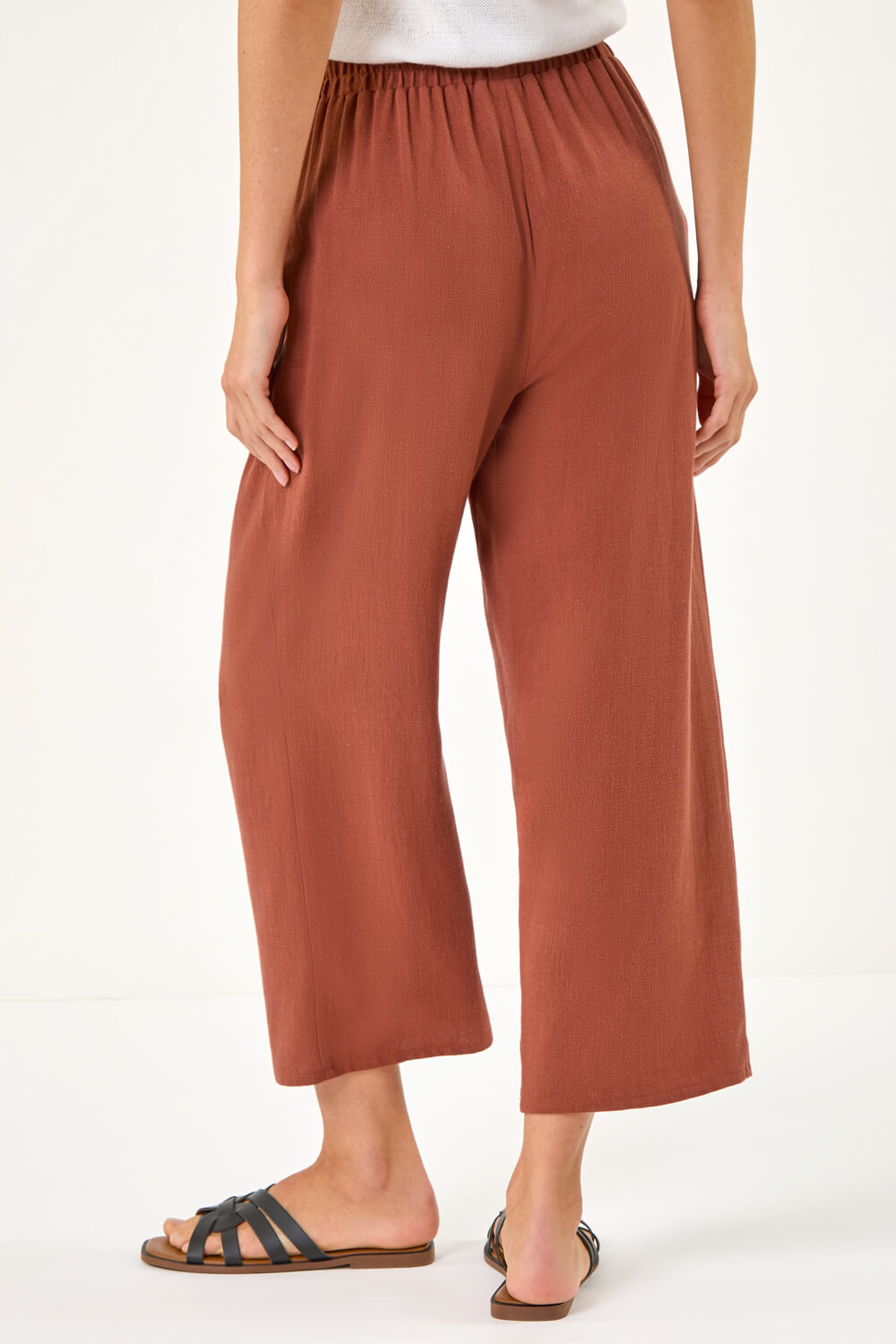 Rust Cropped Linen Blend Trouser, Image 4 of 5