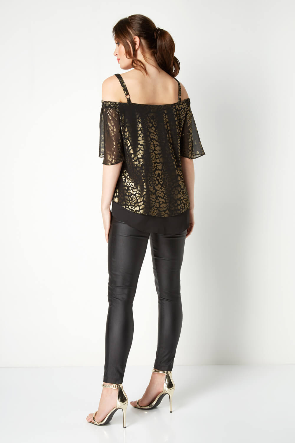 black and gold cold shoulder top