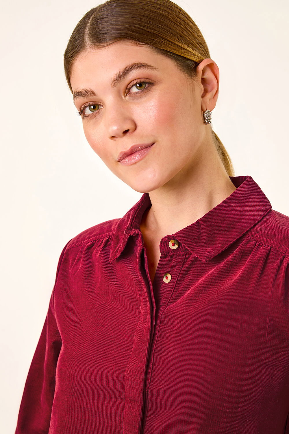 Red Corduroy Tunic Shirt Dress, Image 5 of 5