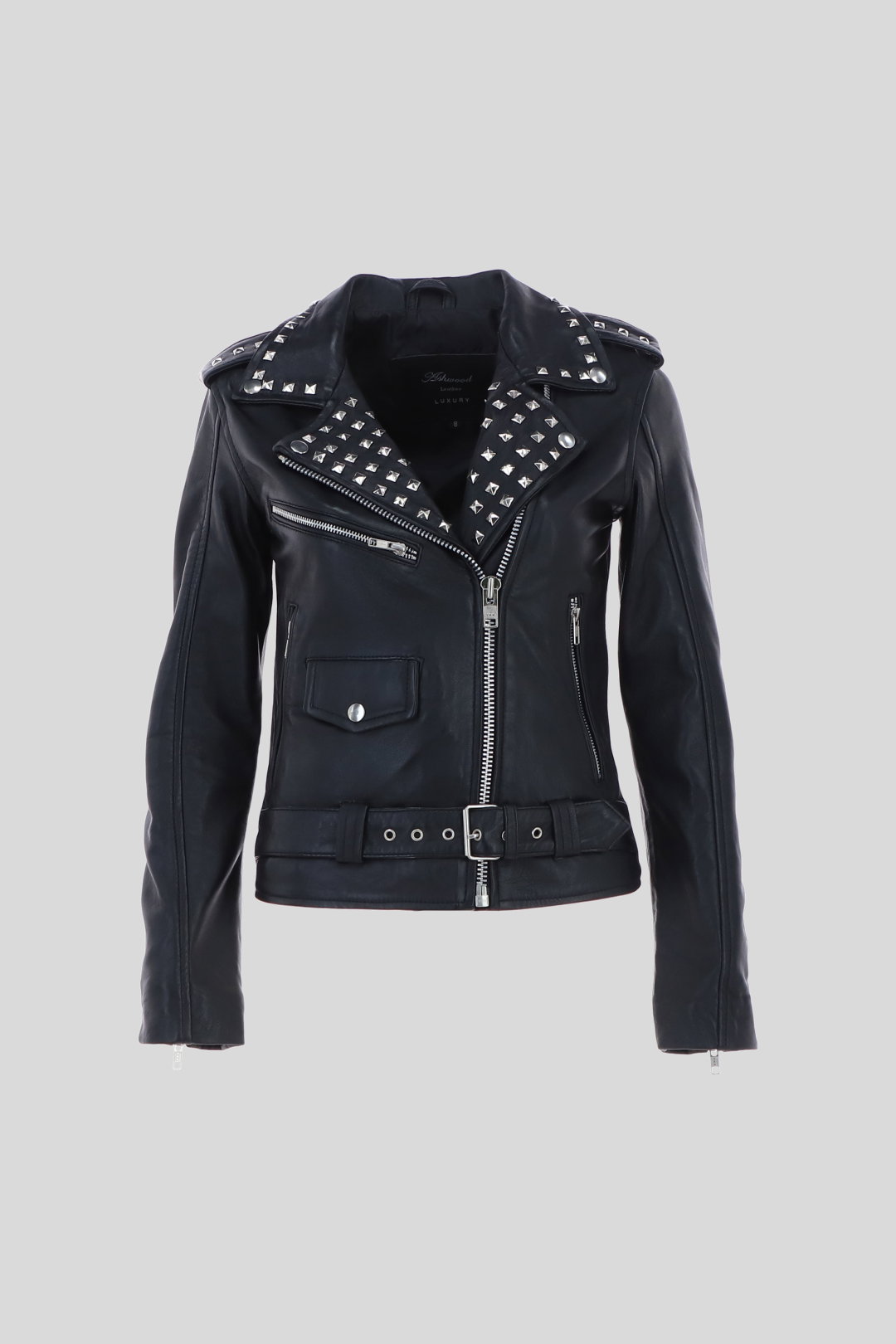 Black 'Strega' Real Leather Goth Style Fashion Biker Jacket With Studs