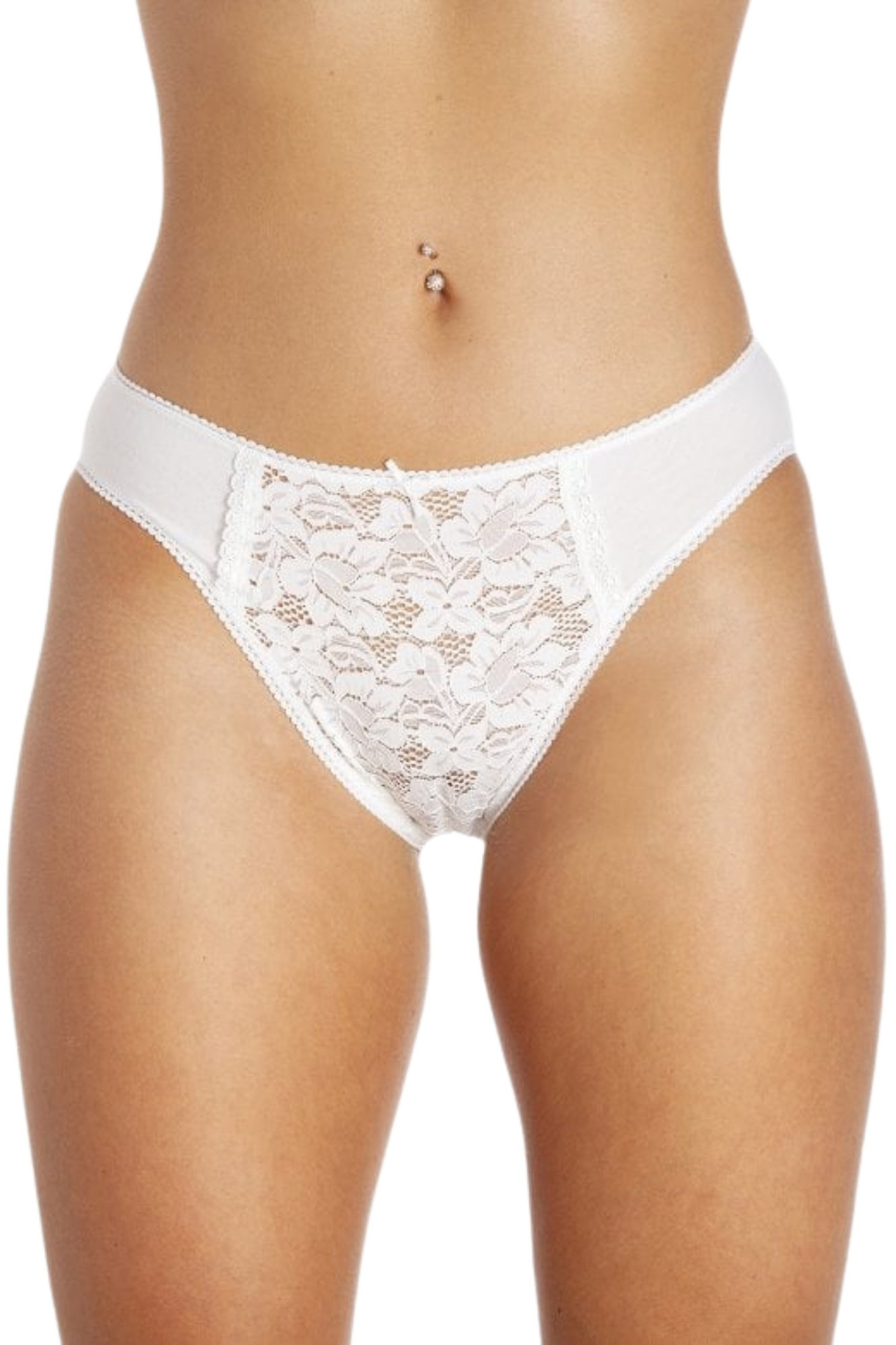 White Camille Lingerie White 3 Pack Lace Front HI-Leg Briefs, Image 1 of 4