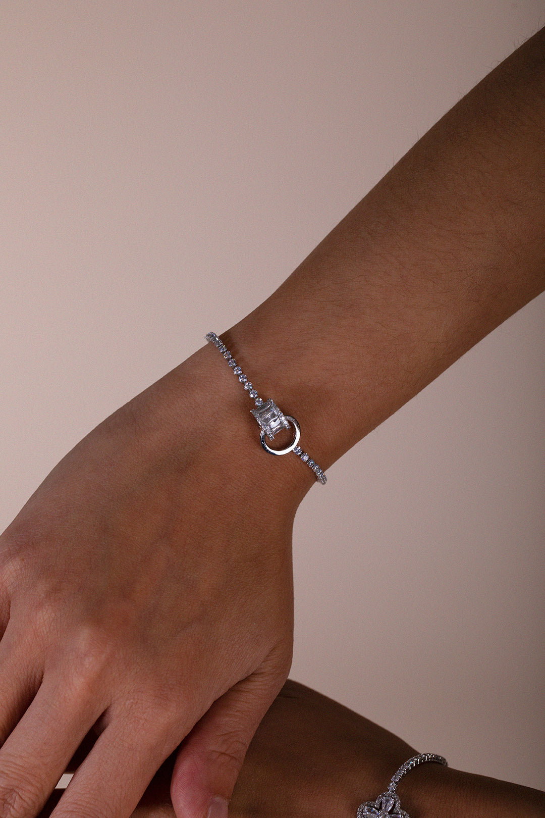 Silver Double Ring Diamante Bracelet - Gift Boxed, Image 1 of 3