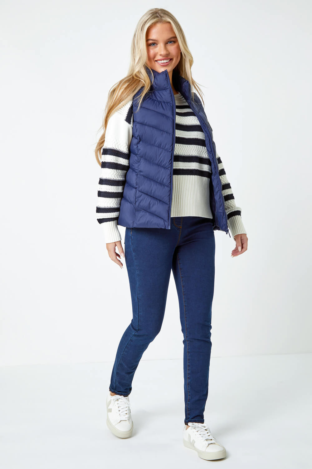 Navy Petite Quilted Padded Gilet, Image 3 of 5