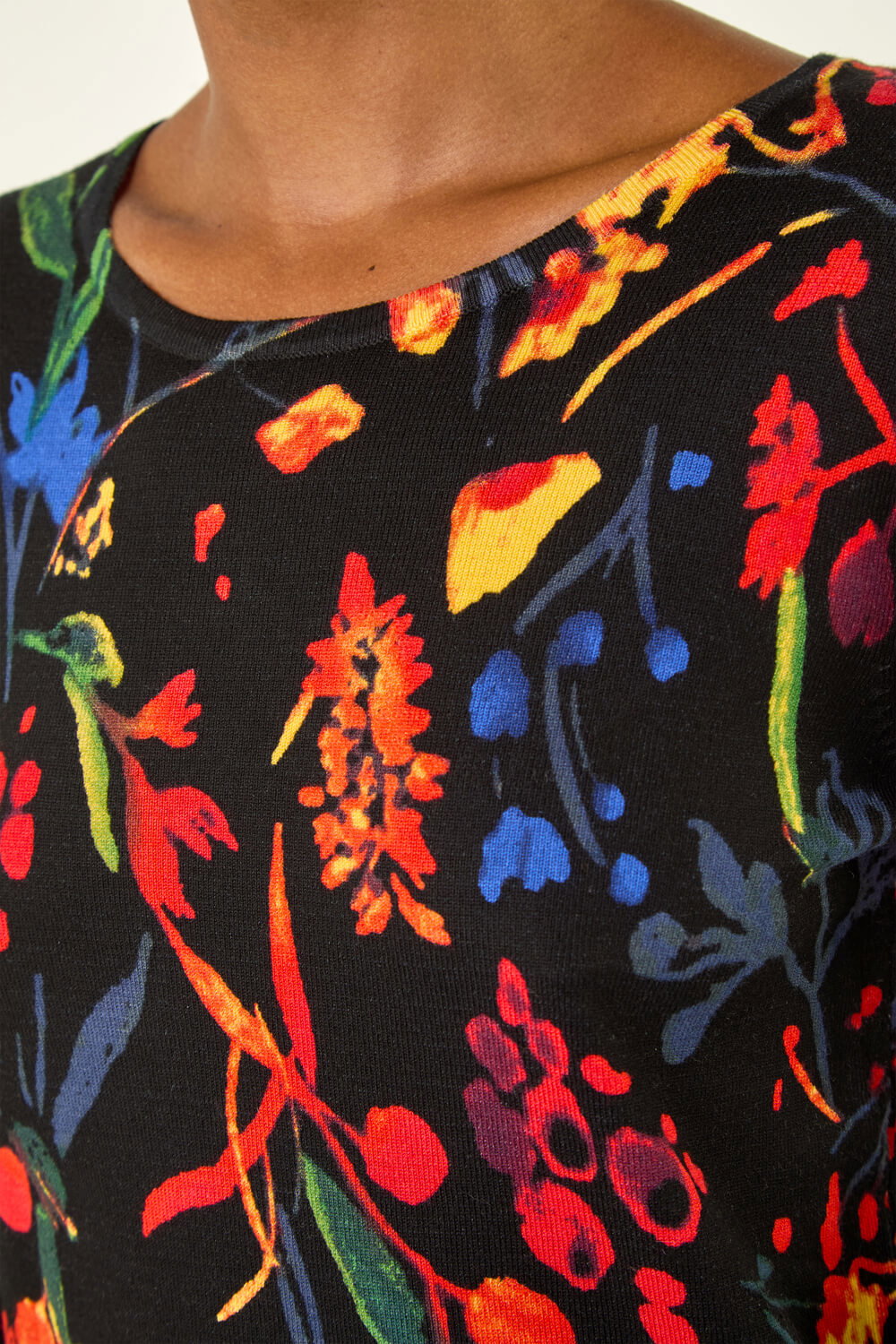 Black Floral Print Soft Knit Jumper, Image 6 of 5