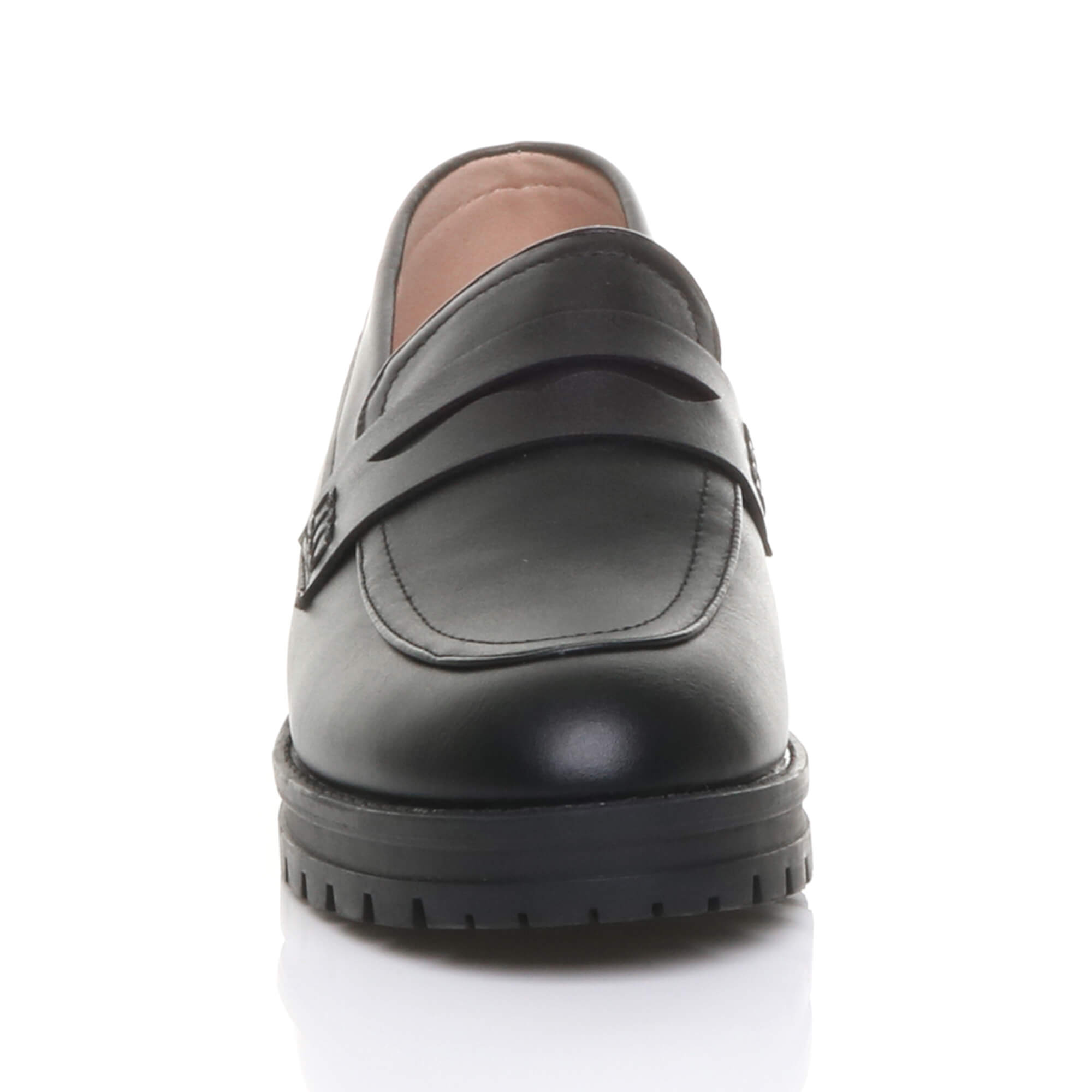 Black AJVANI Black Flat Chunky Heeled Penny Loafers, Image 5 of 5