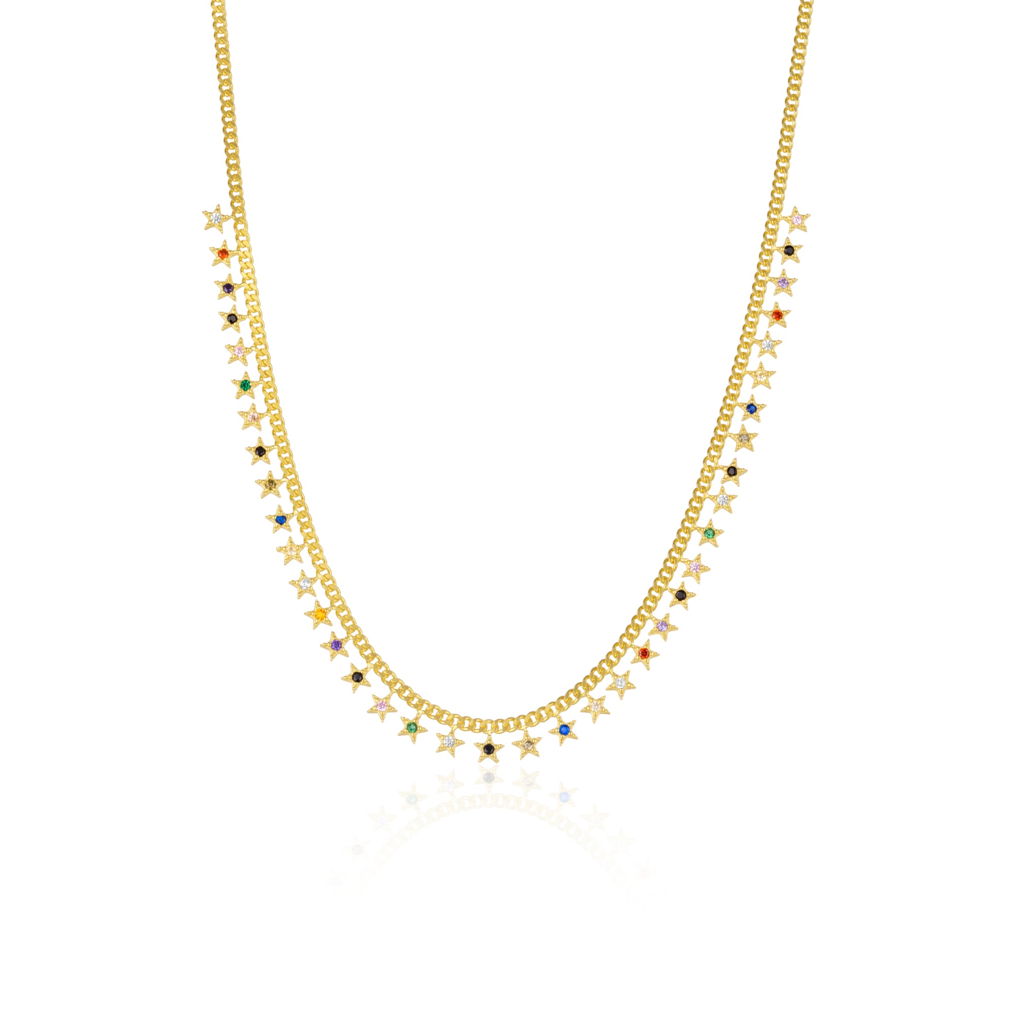 Gold Rainbow Multiple Star Station Necklace Sterling Silver, Image 1 of 1