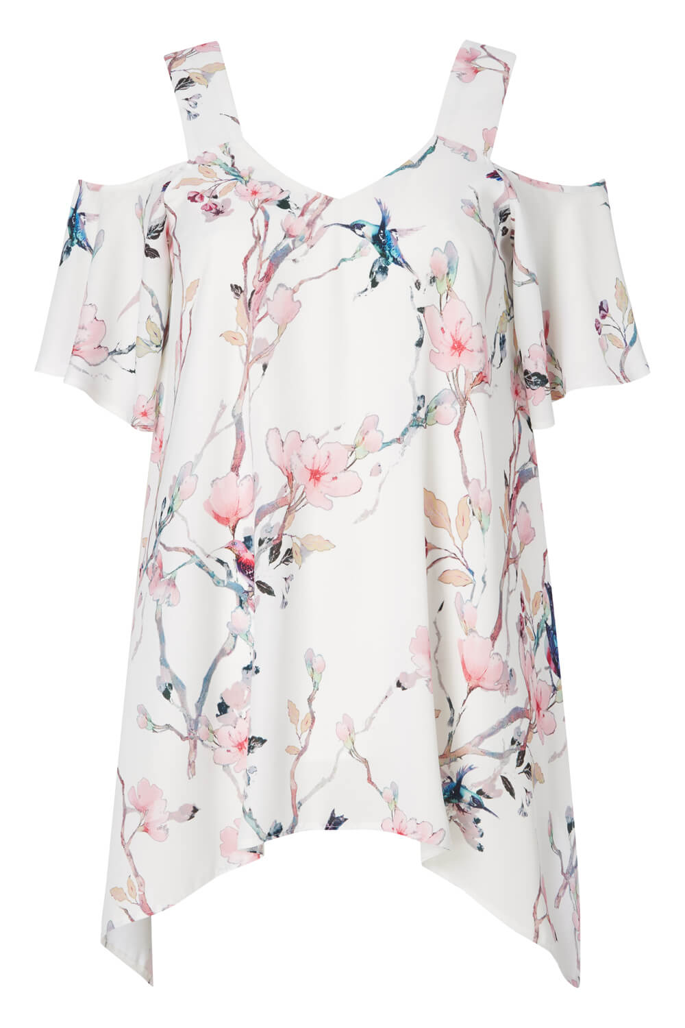 Ivory Floral Print Cold Shoulder Top, Image 5 of 4